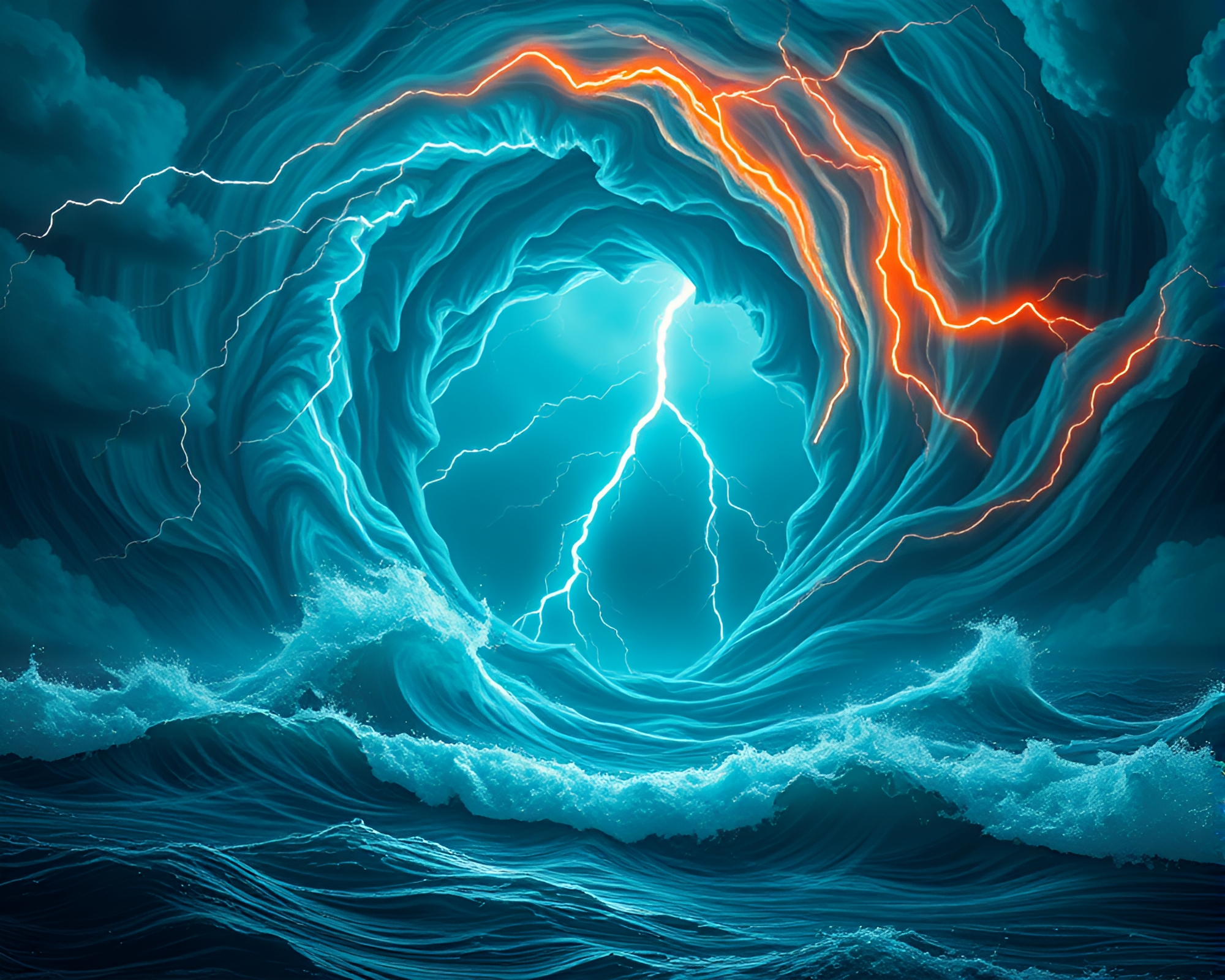 Neon Thunderstorm over Origami Ocean Vortex – free AI stock image