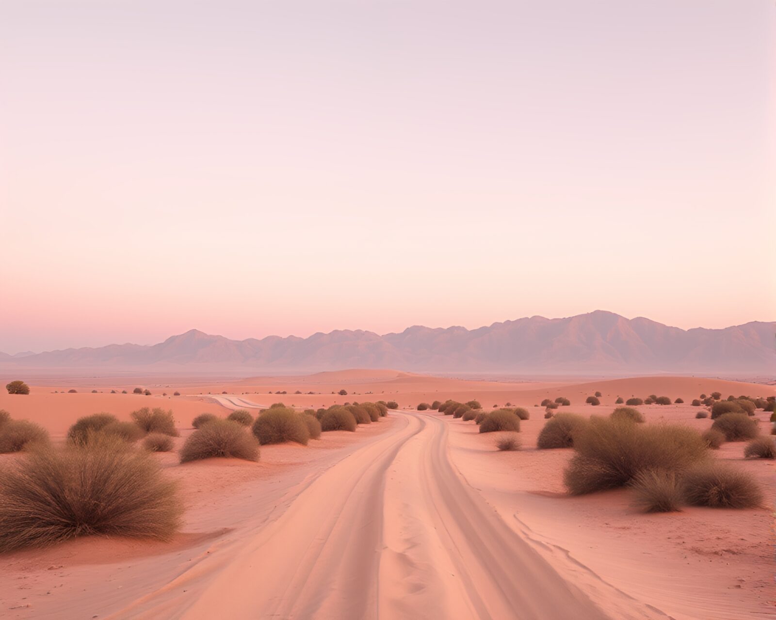 Softly glowing pink mirage in desert sand dunes