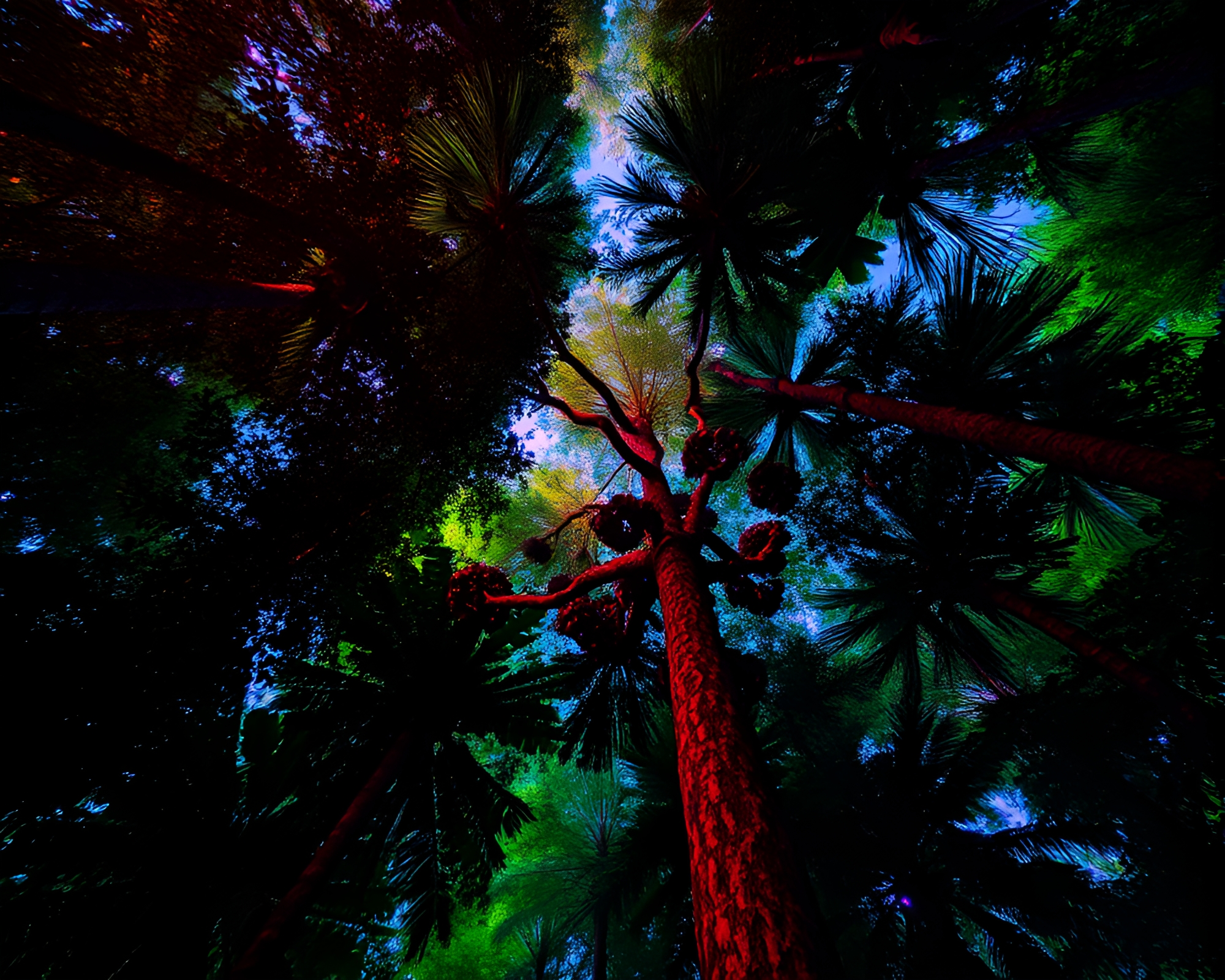 Vaporwave Rainforest Canopy Glowing with Phosphorescence – free AI stock image