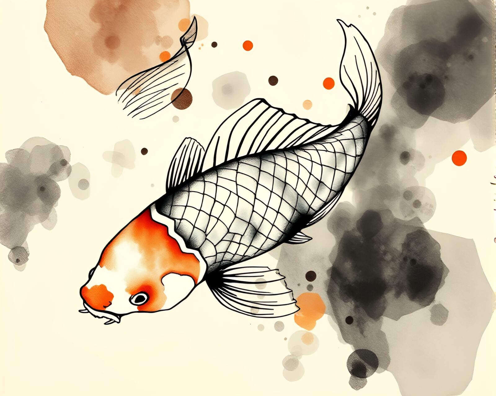 Oil-rich textured koi fish swimming in geometric patterns