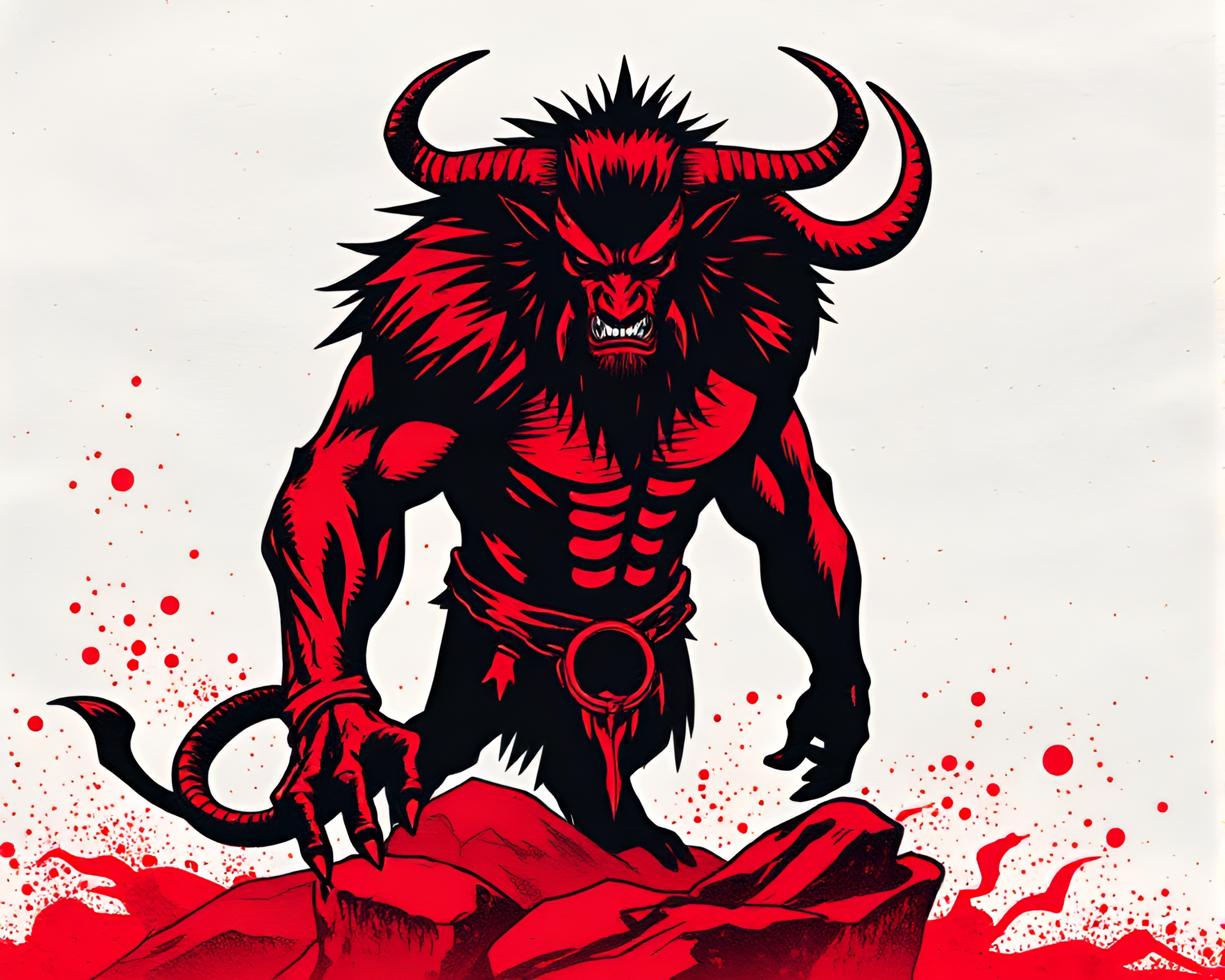 Comic Book Minotaur in Ruby Red Paper Texture – free AI stock image