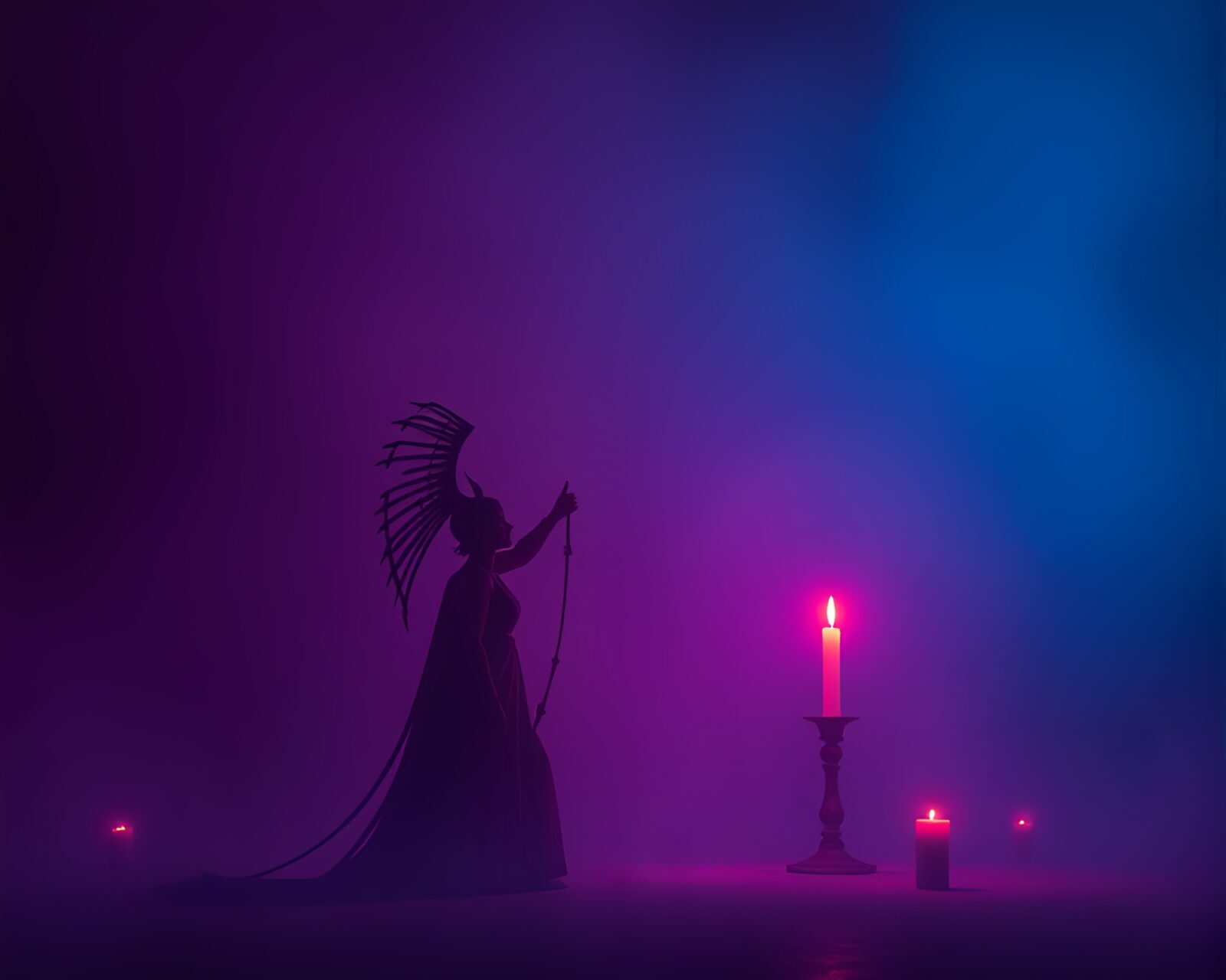 Minimalist scene with a mystical Djinn in neon colors