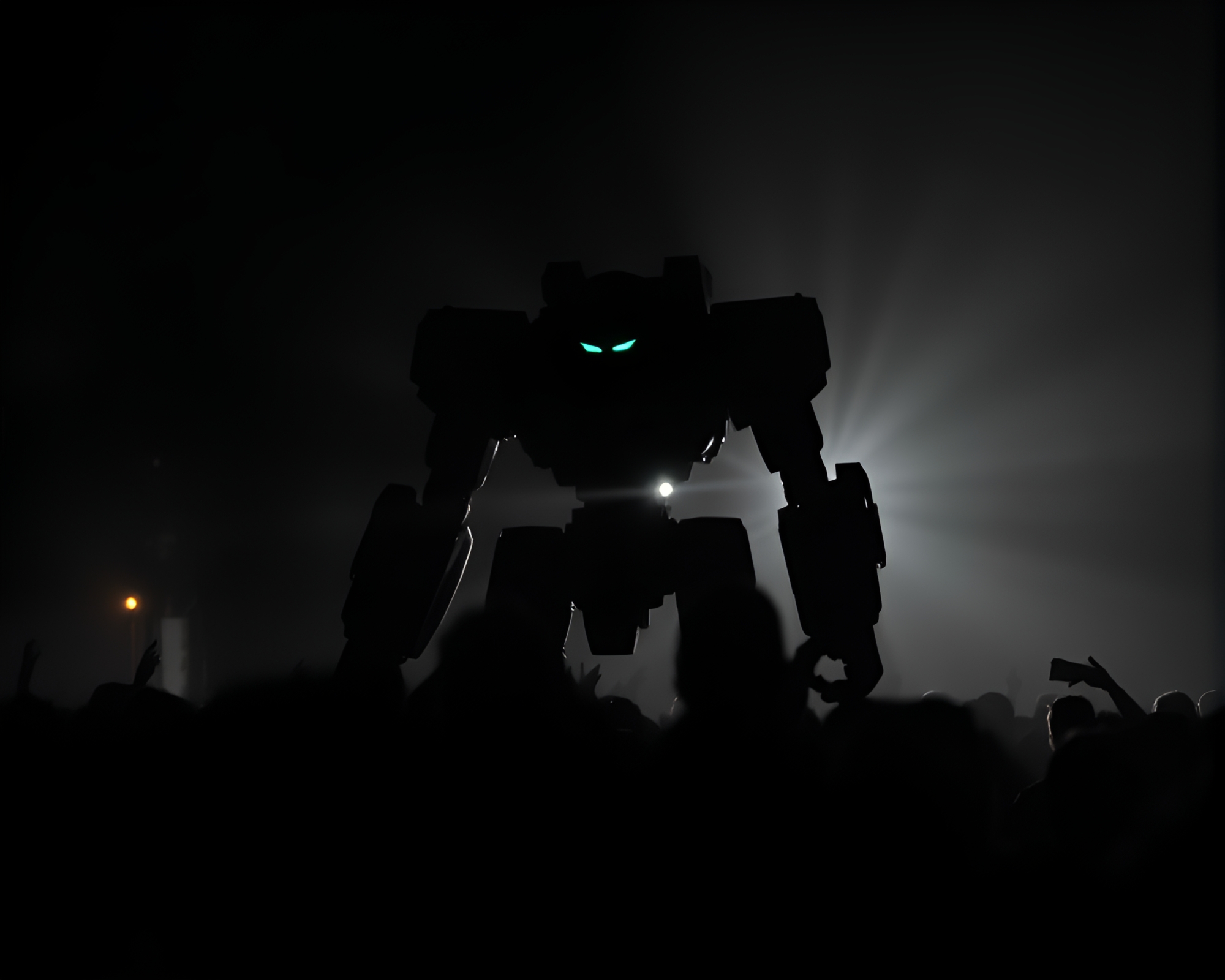 Shadowy Mech Battle in Charcoal Black Silhouette Crowd – free AI stock image