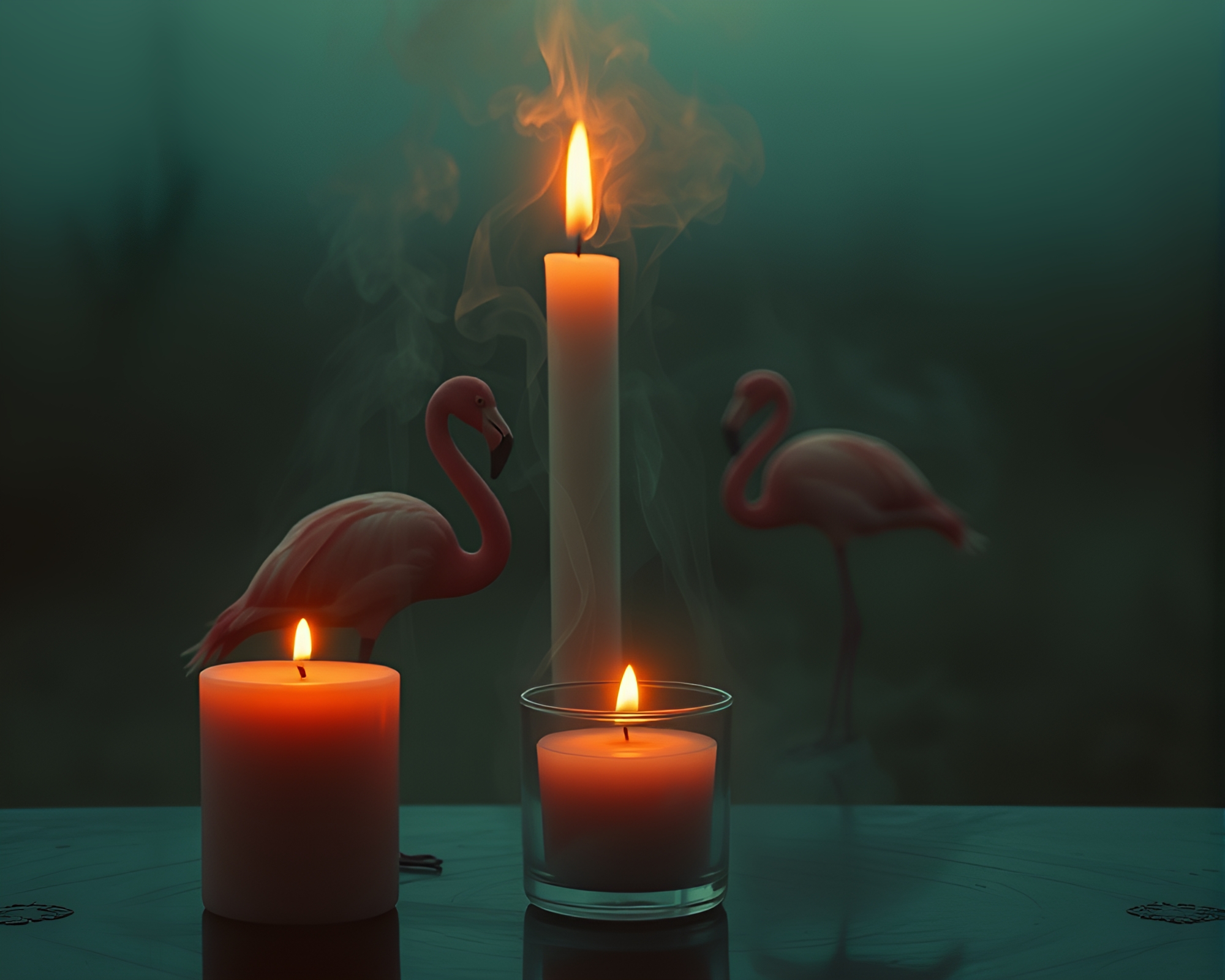 Flamingo Silhouette Amidst Olive Candle Smoke – free AI stock image