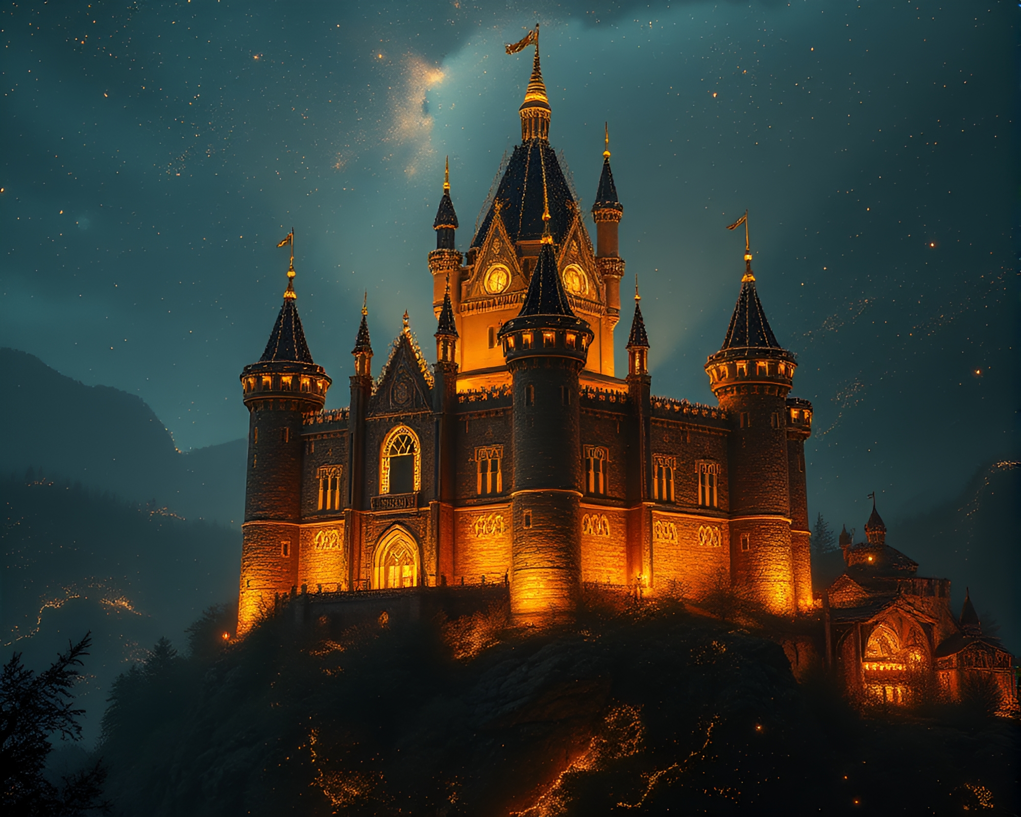 Enchanted Castle with Gold Foil Accents – free AI stock image