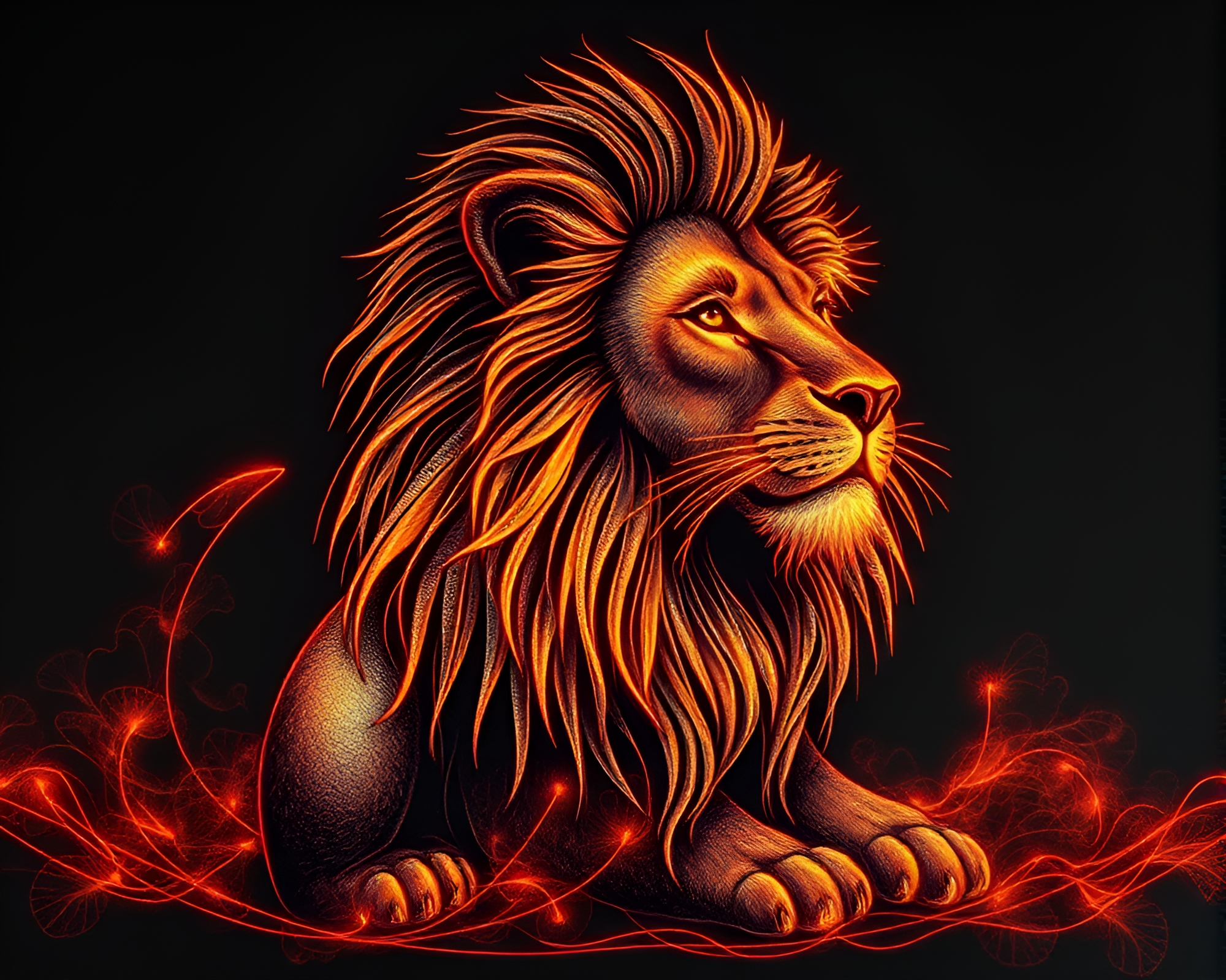 Majestic Lion in Fiber Optic Jungle – free AI stock image