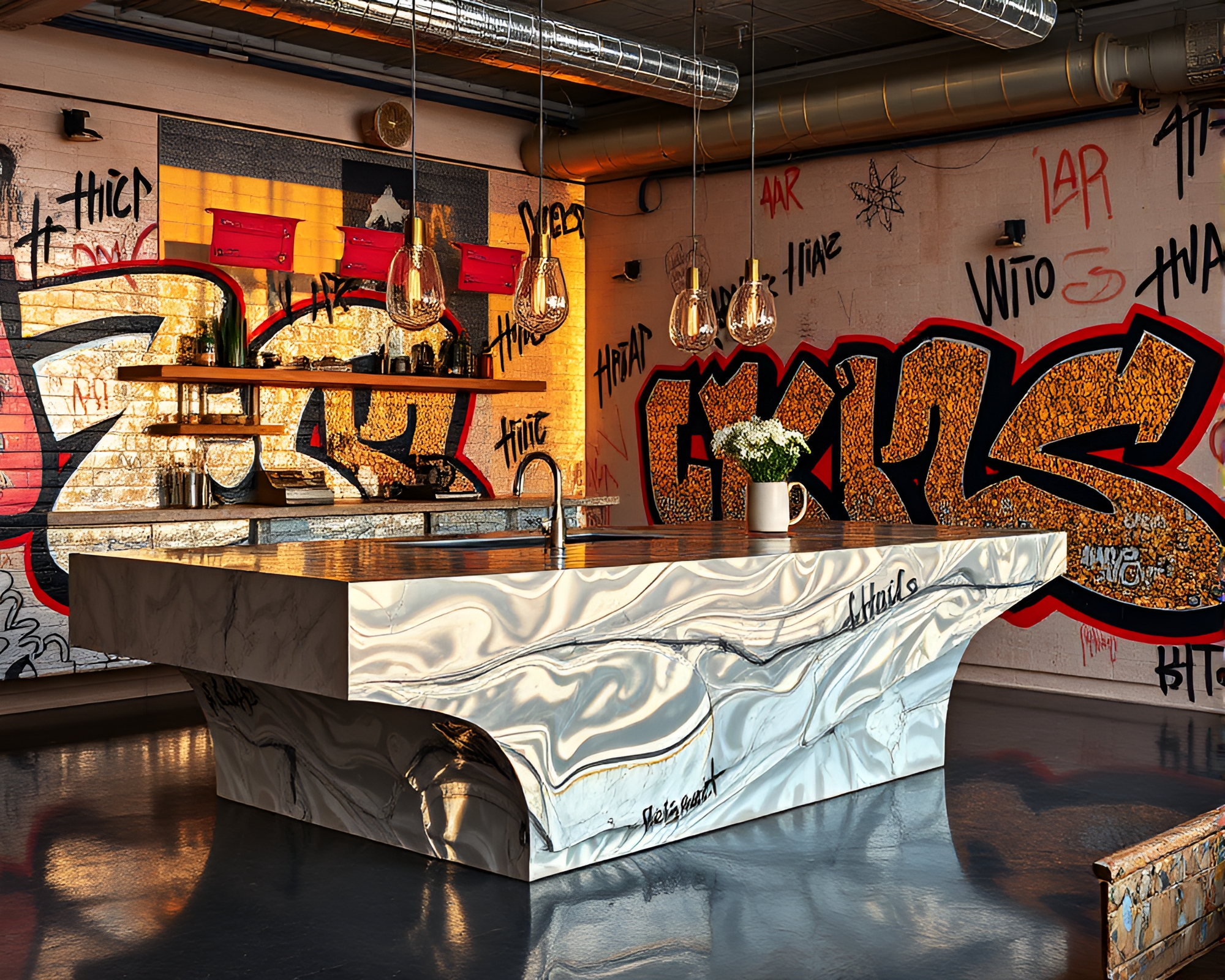 Graffiti-colored Floating Island with Silver Leaf Accents – free AI stock image
