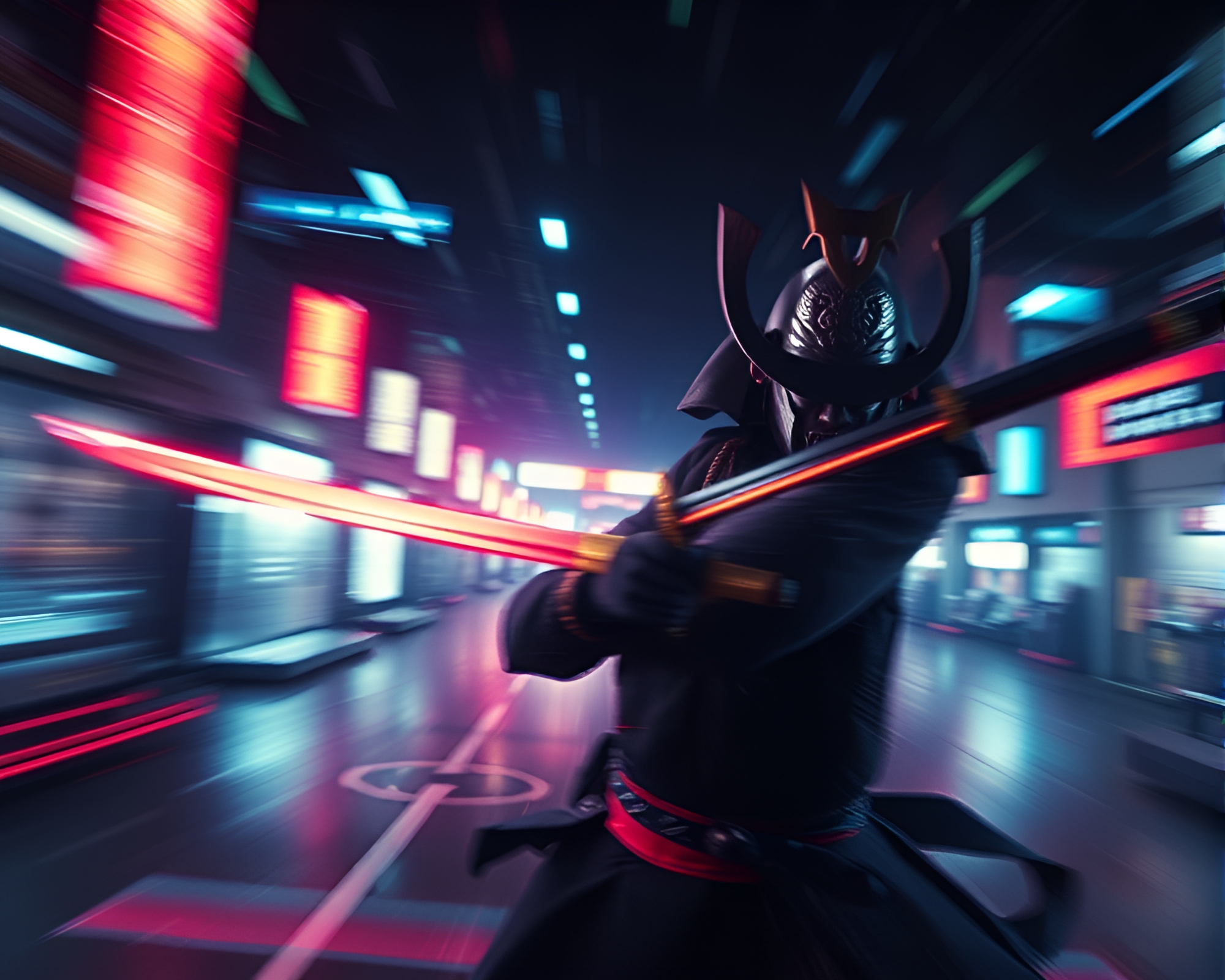 Futuristic Samurai Sword Pan Motion Blur – free AI stock image
