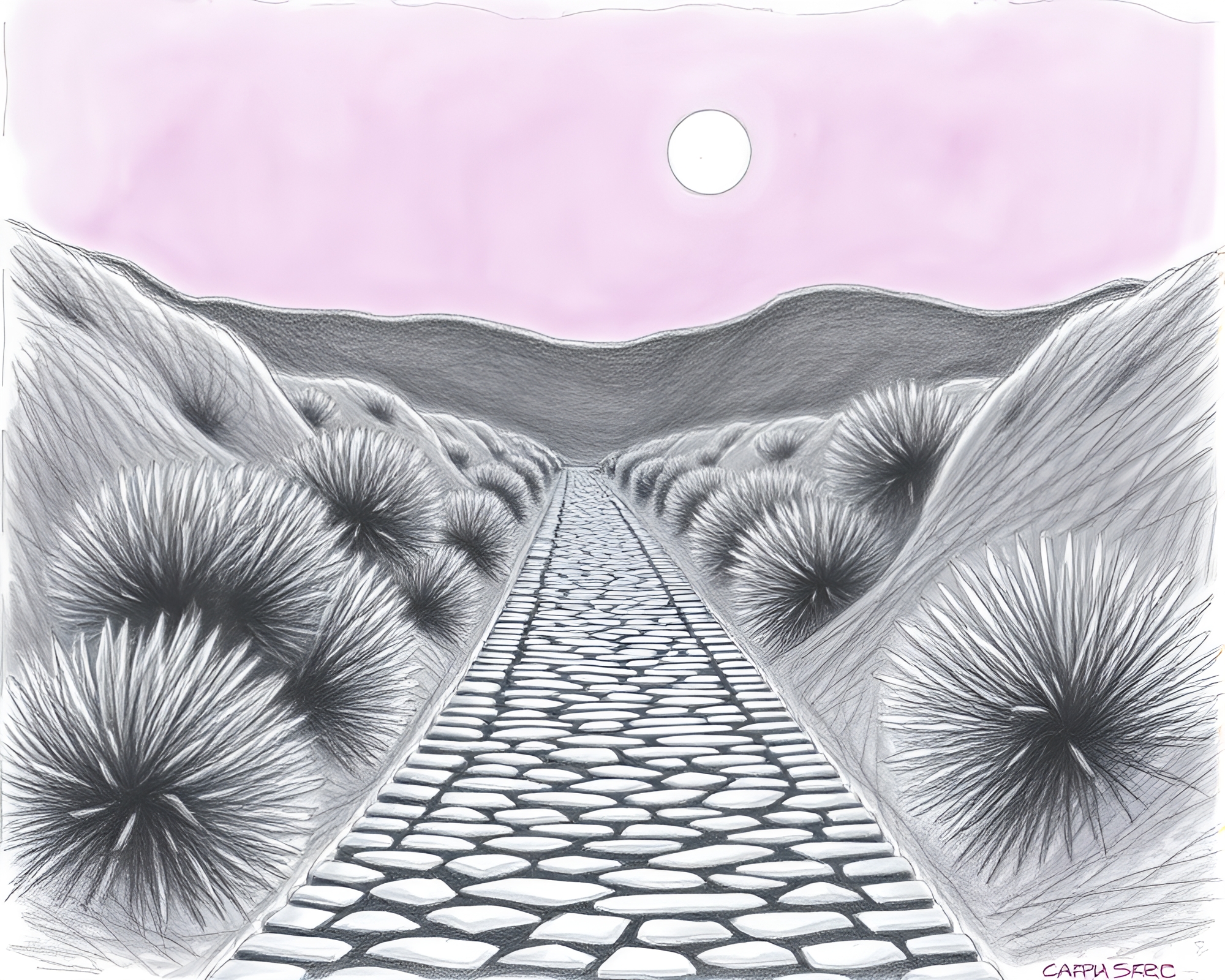 Mesmerizing Desert Mirage on Cobblestone Path – free AI stock image