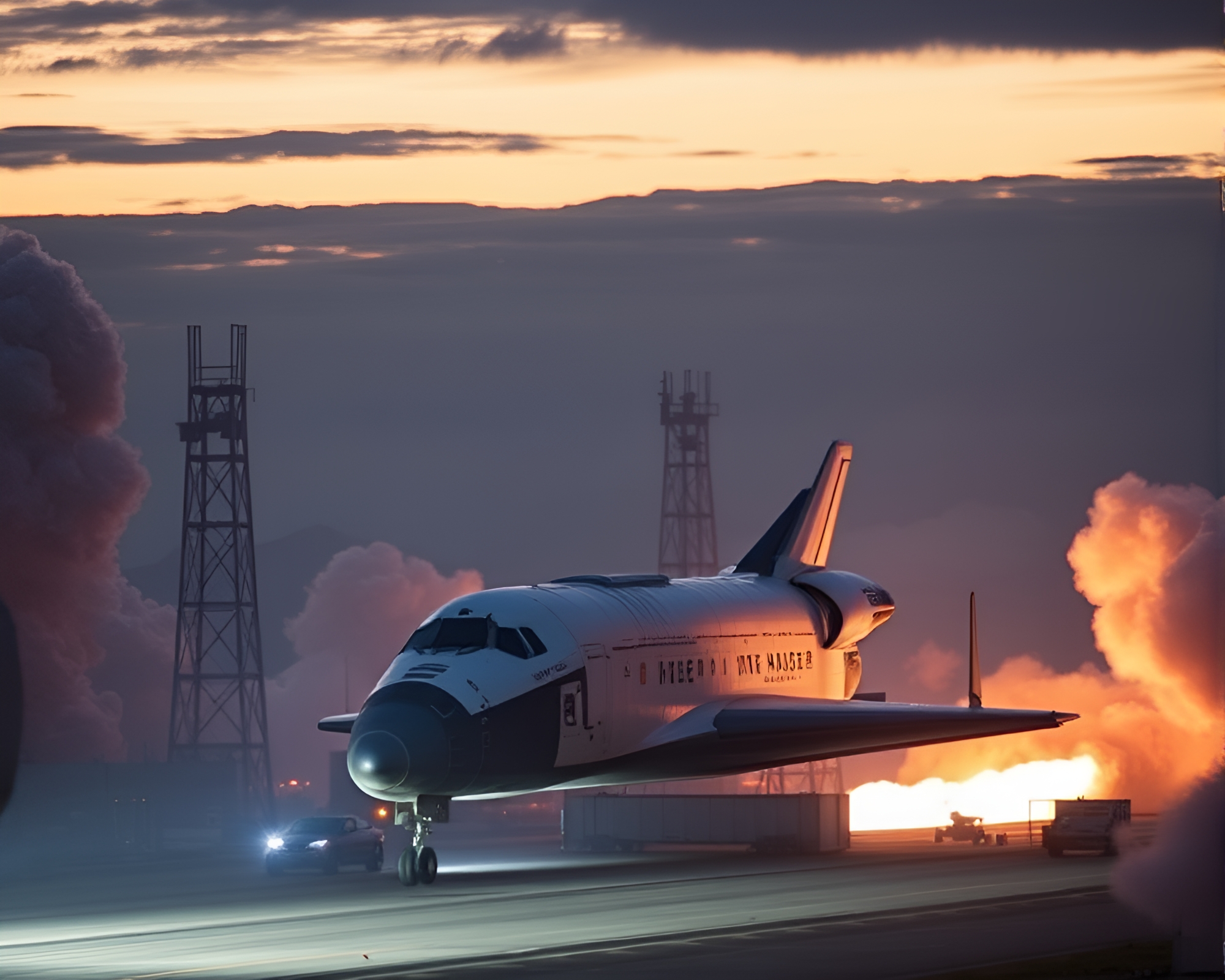 Space Shuttle Launch at Dawn – free AI stock image