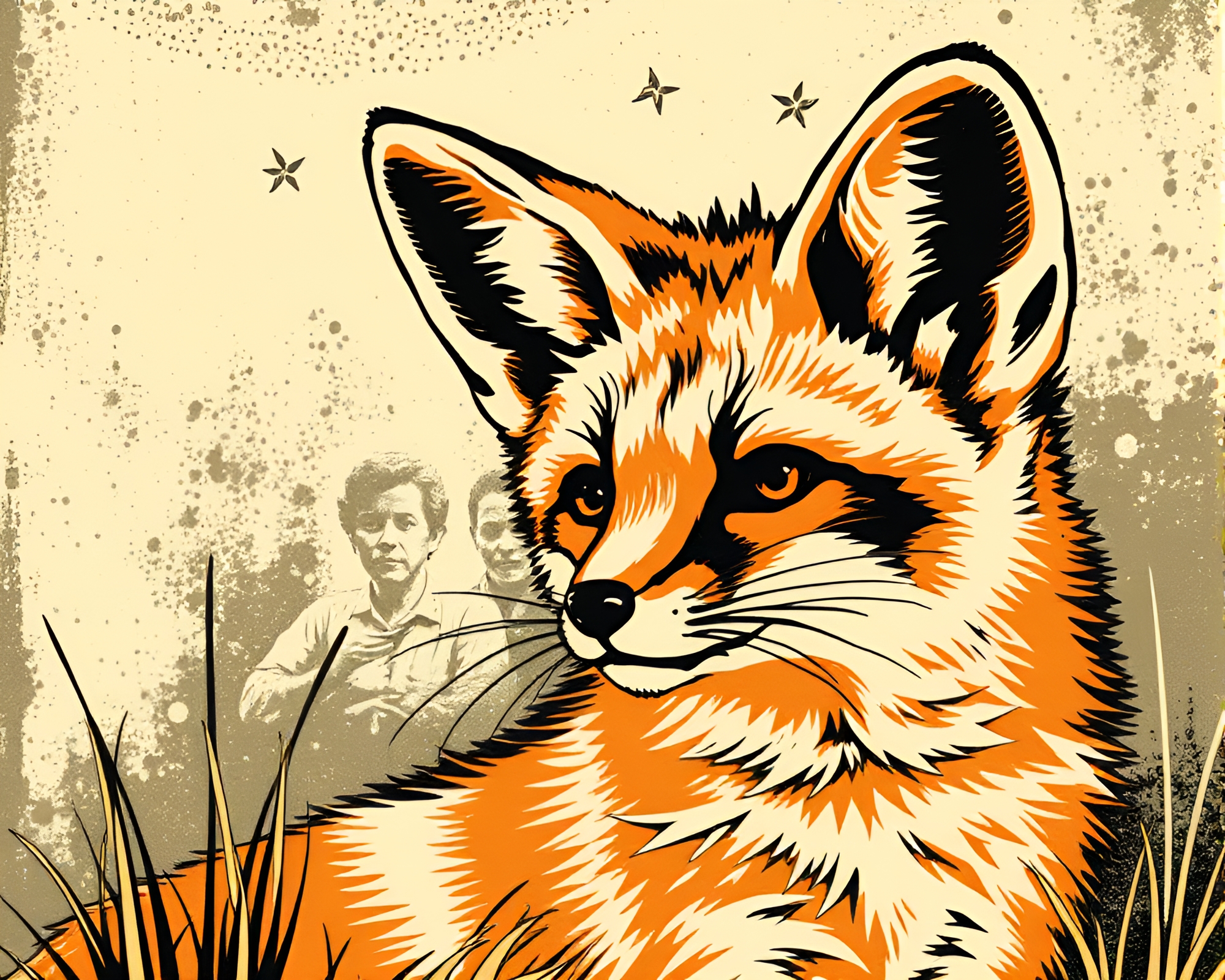 Graphic Novel Style Fennec Fox Linocut Textures – free AI stock image