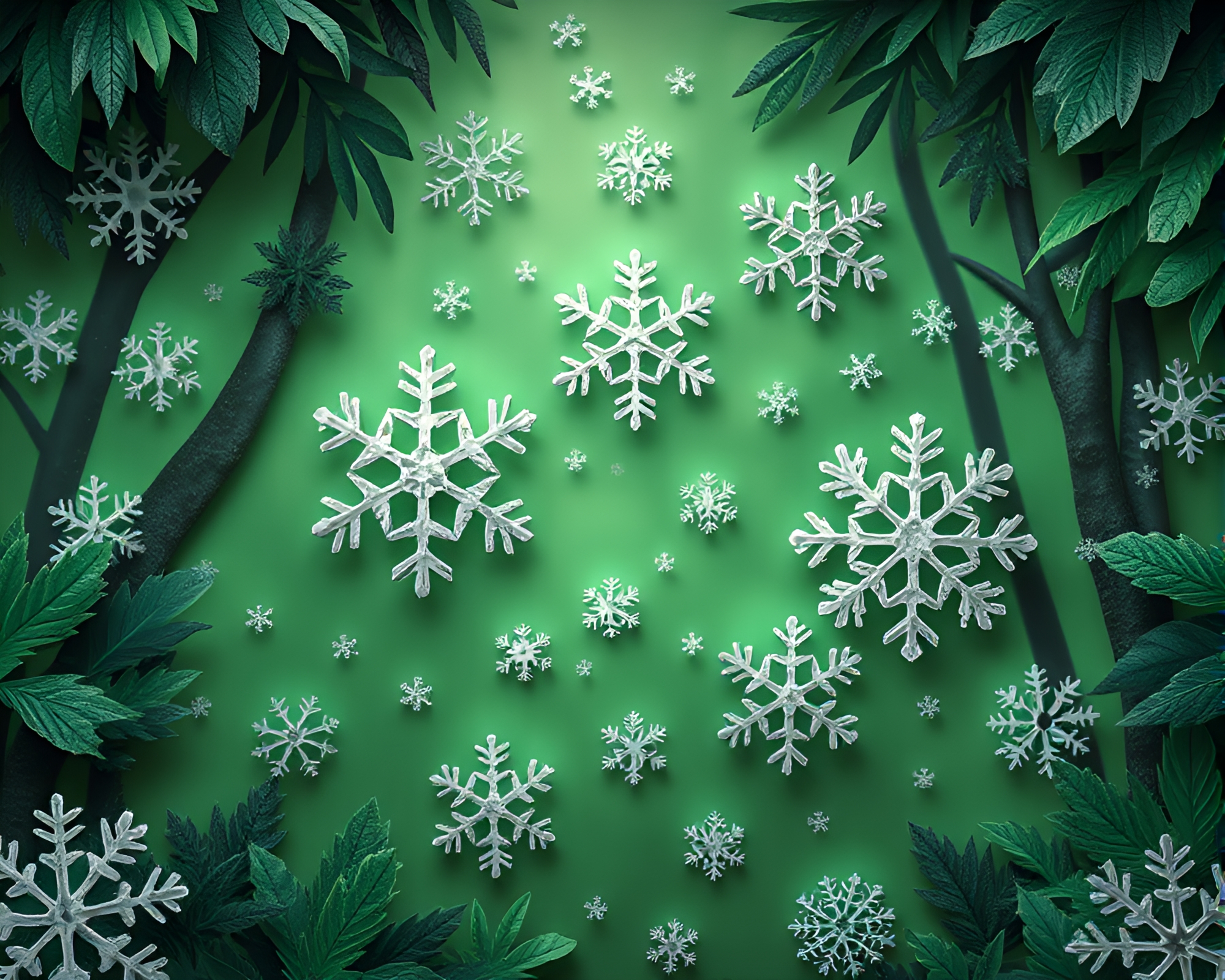 Enchanting Snowflake Morse Code Origami in Green Rainforest – free AI stock image