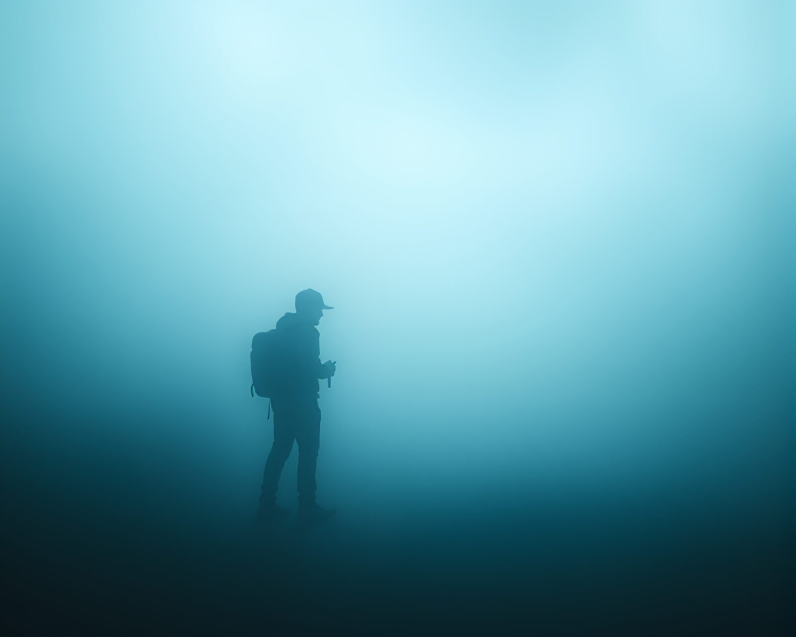 Enchanting foggy studio shot of a time traveler