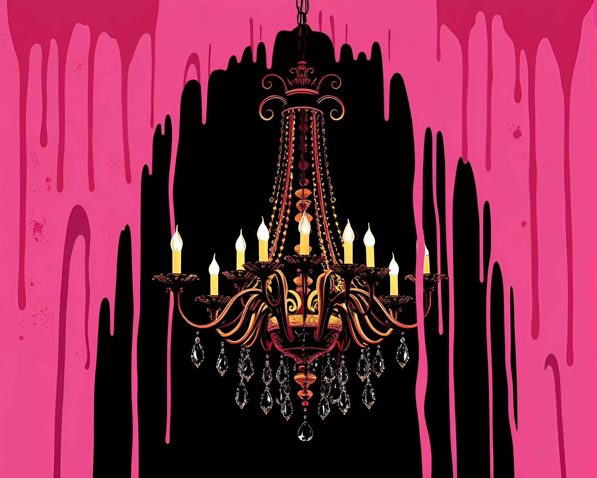 Gothic Chandelier Dripping Paint in Cel-Shaded Atmosphere – free AI stock image