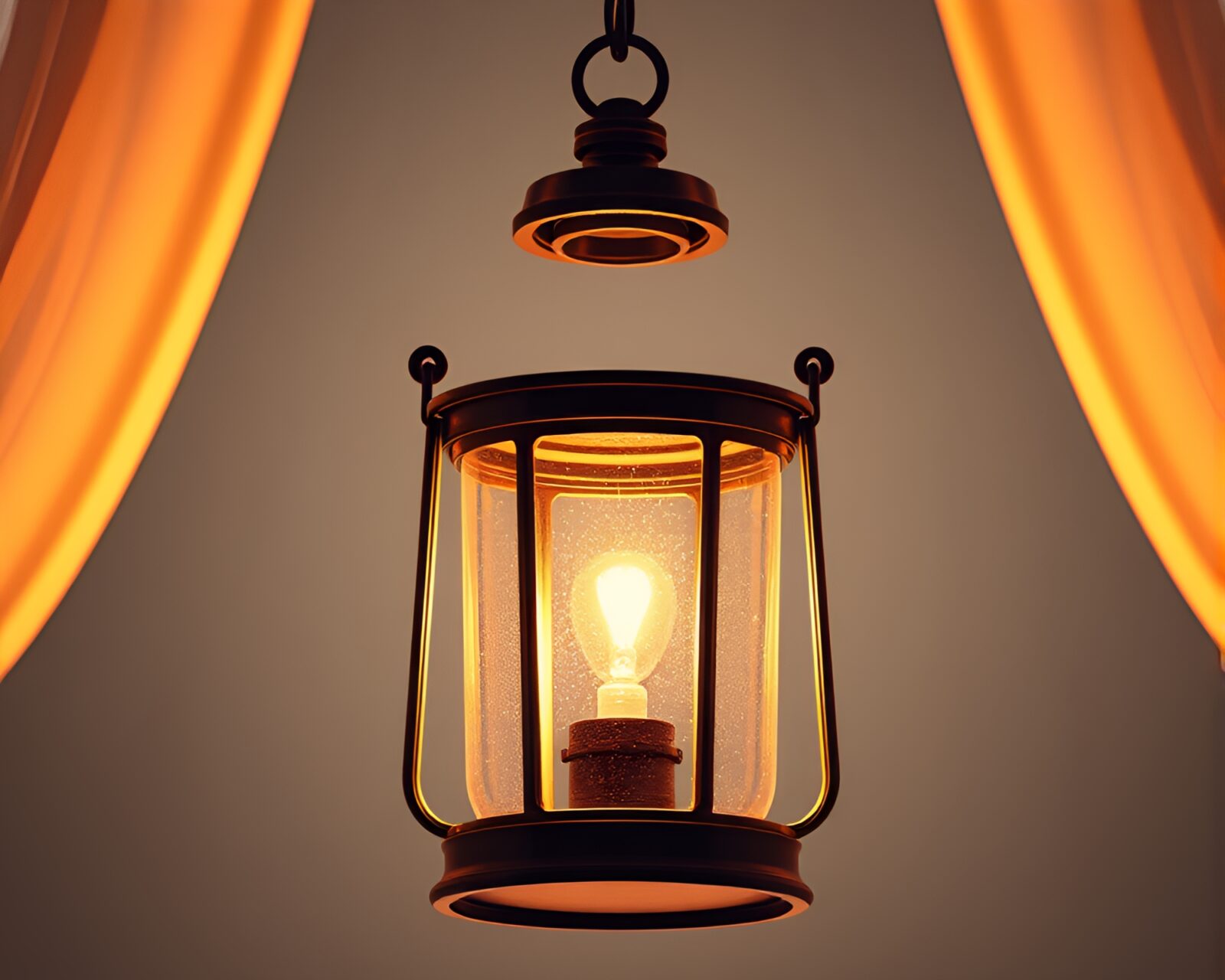 Glowing wireframe oil lantern in rule of thirds composition