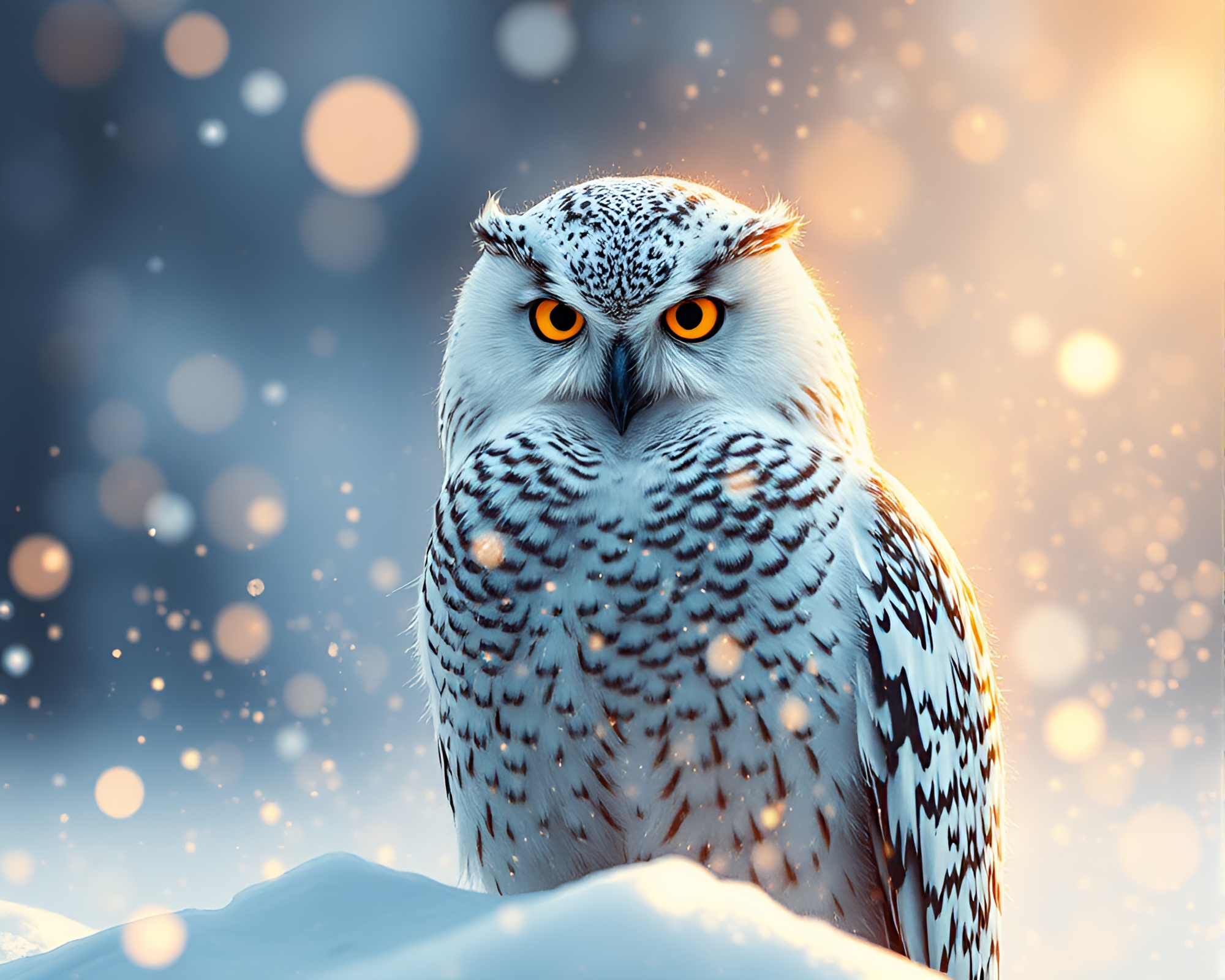 Snowy Owl Amidst Stardust Shimmer and Film Burns – free AI stock image