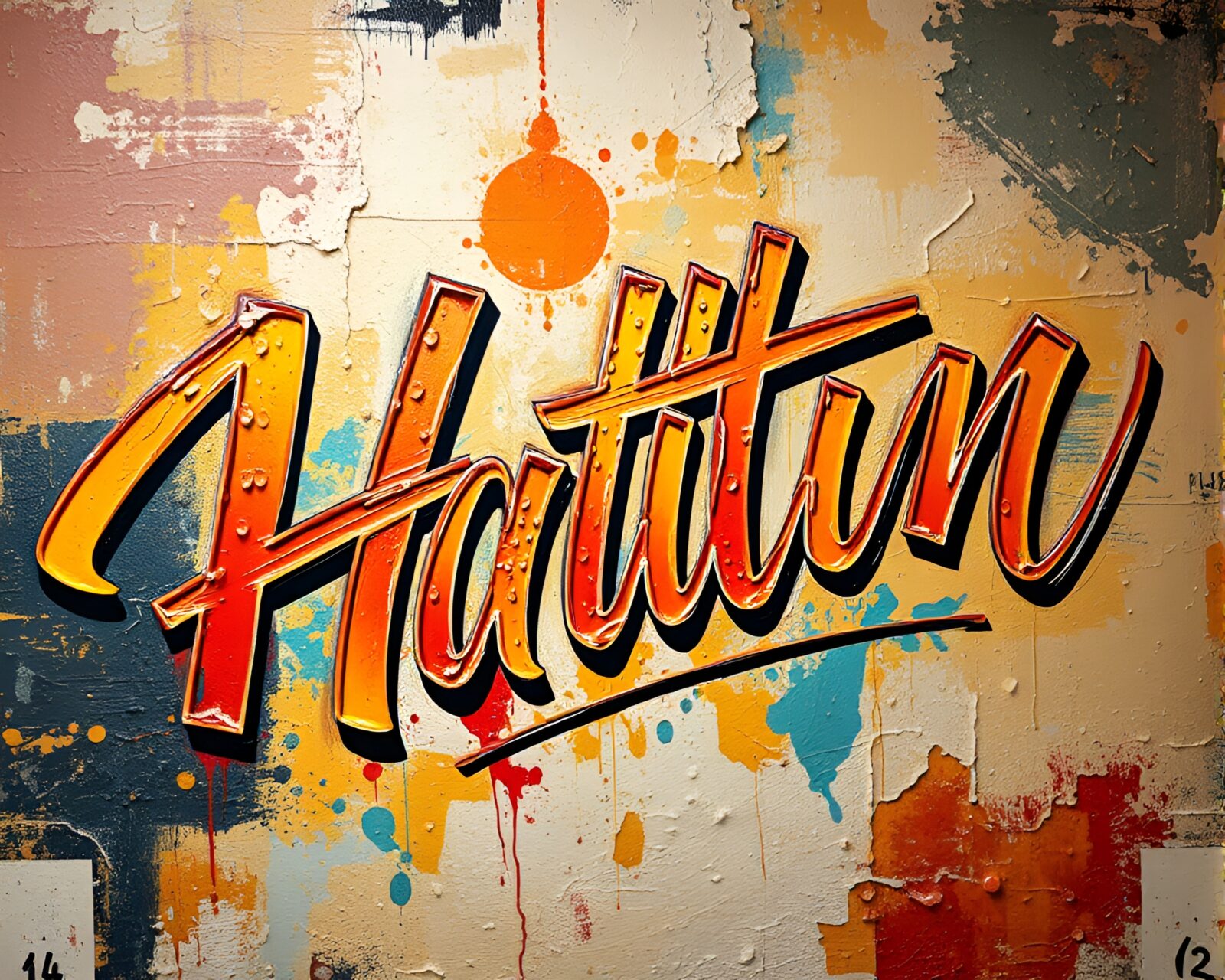 Vibrant mural painting of abstract handwritten letter in oil-rich textures