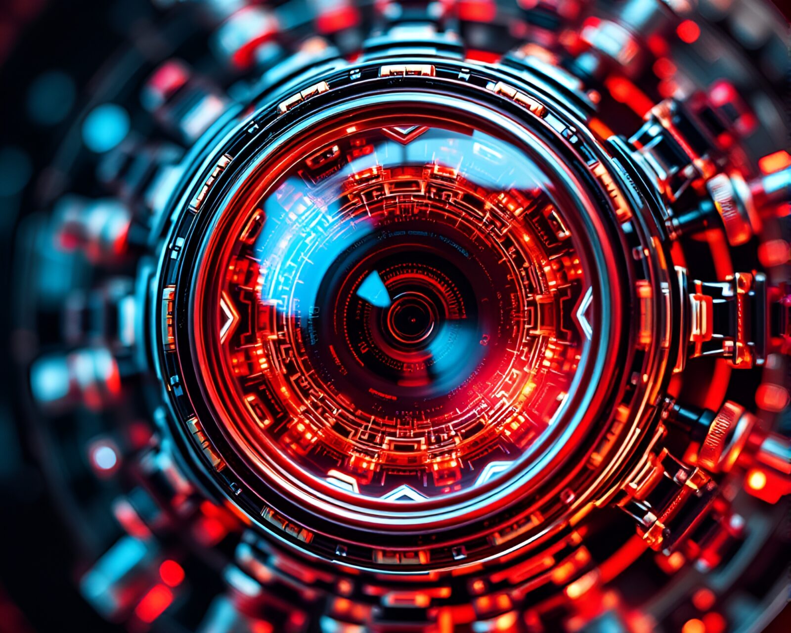 Dynamic nanobots swirling in intricate engraved patterns with distortion effect