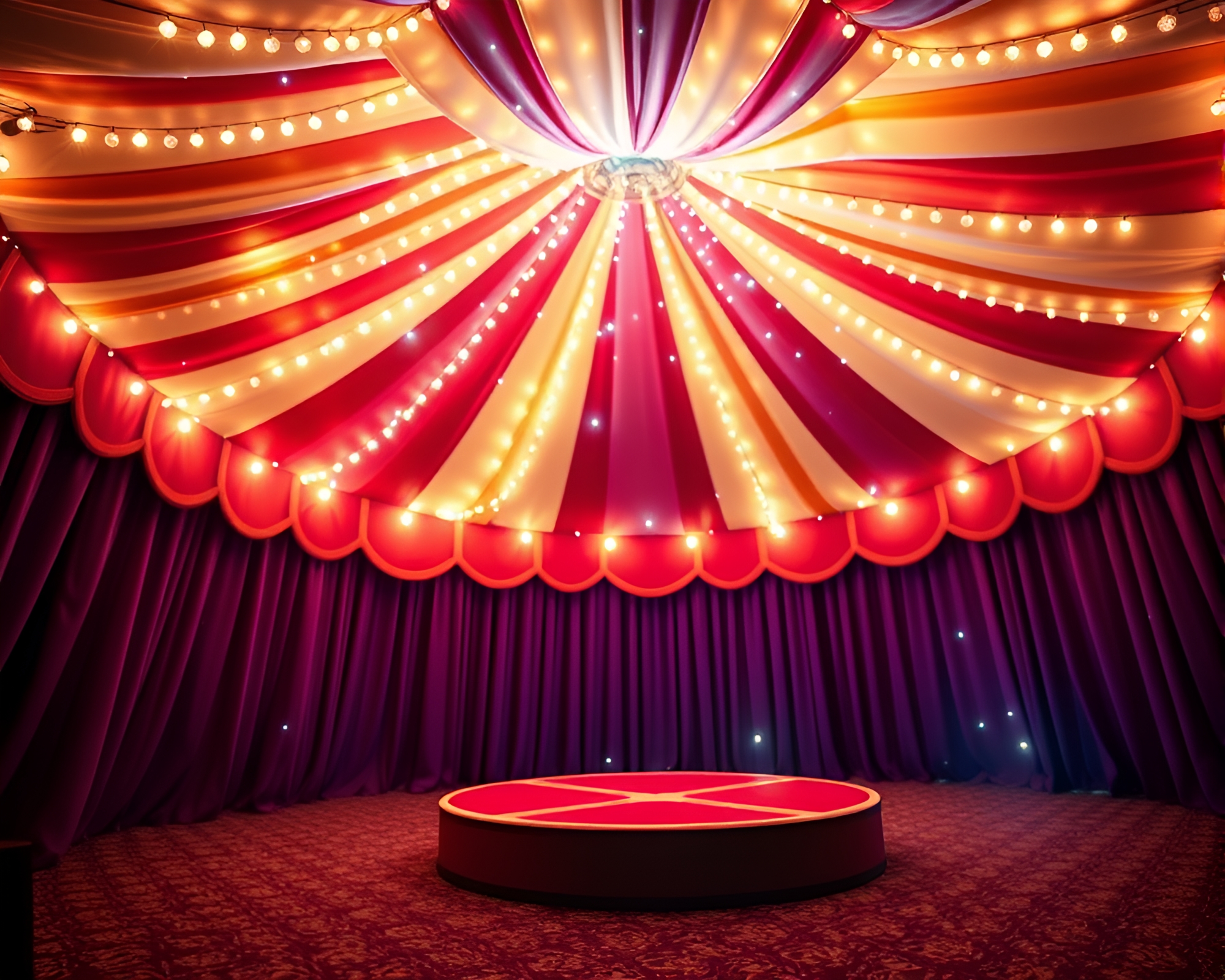 Magic circle in vibrant carnival fabric folds – free AI stock image