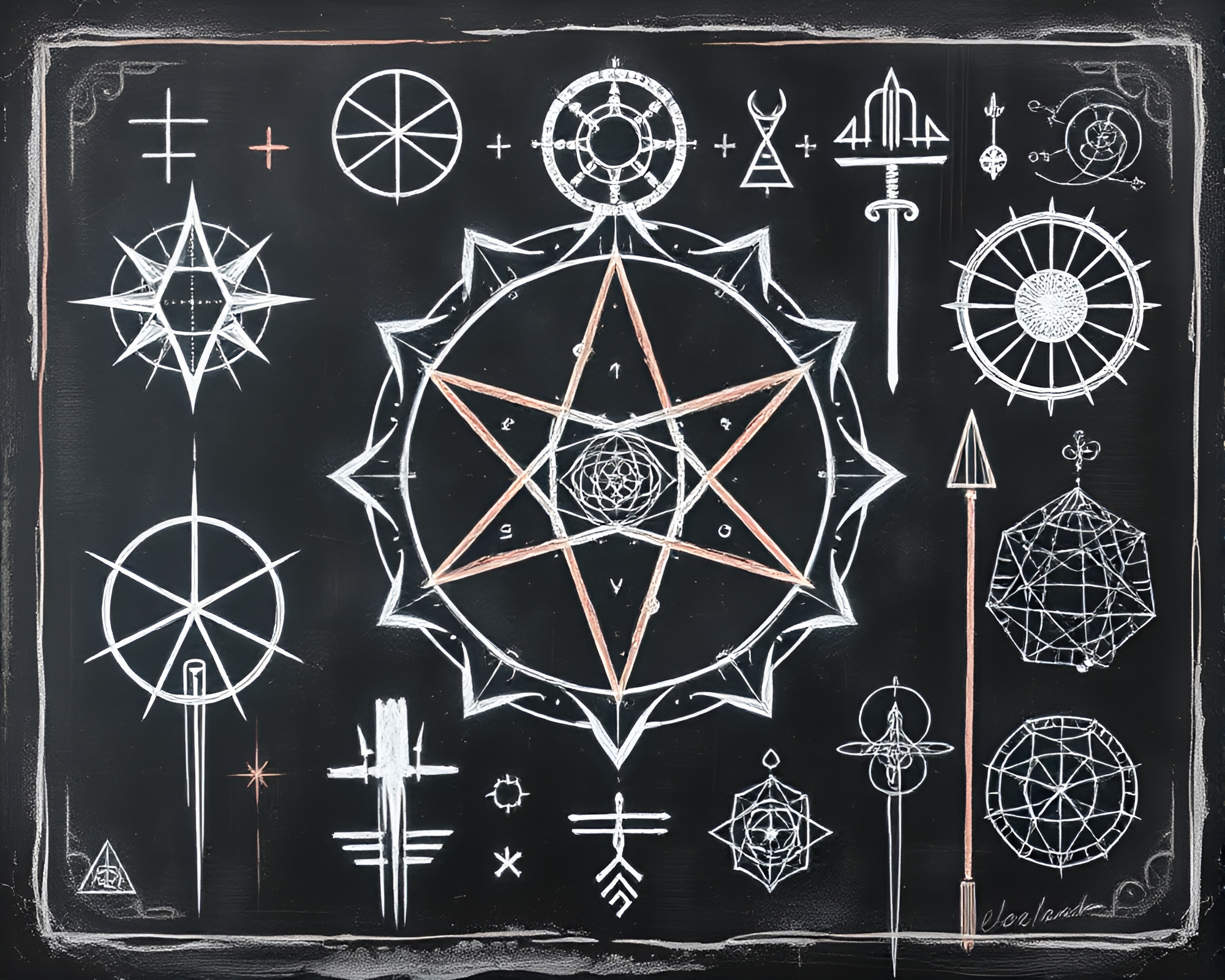 Glitch Art Chalk Scrawls in Alchemical Symbols – free AI stock image