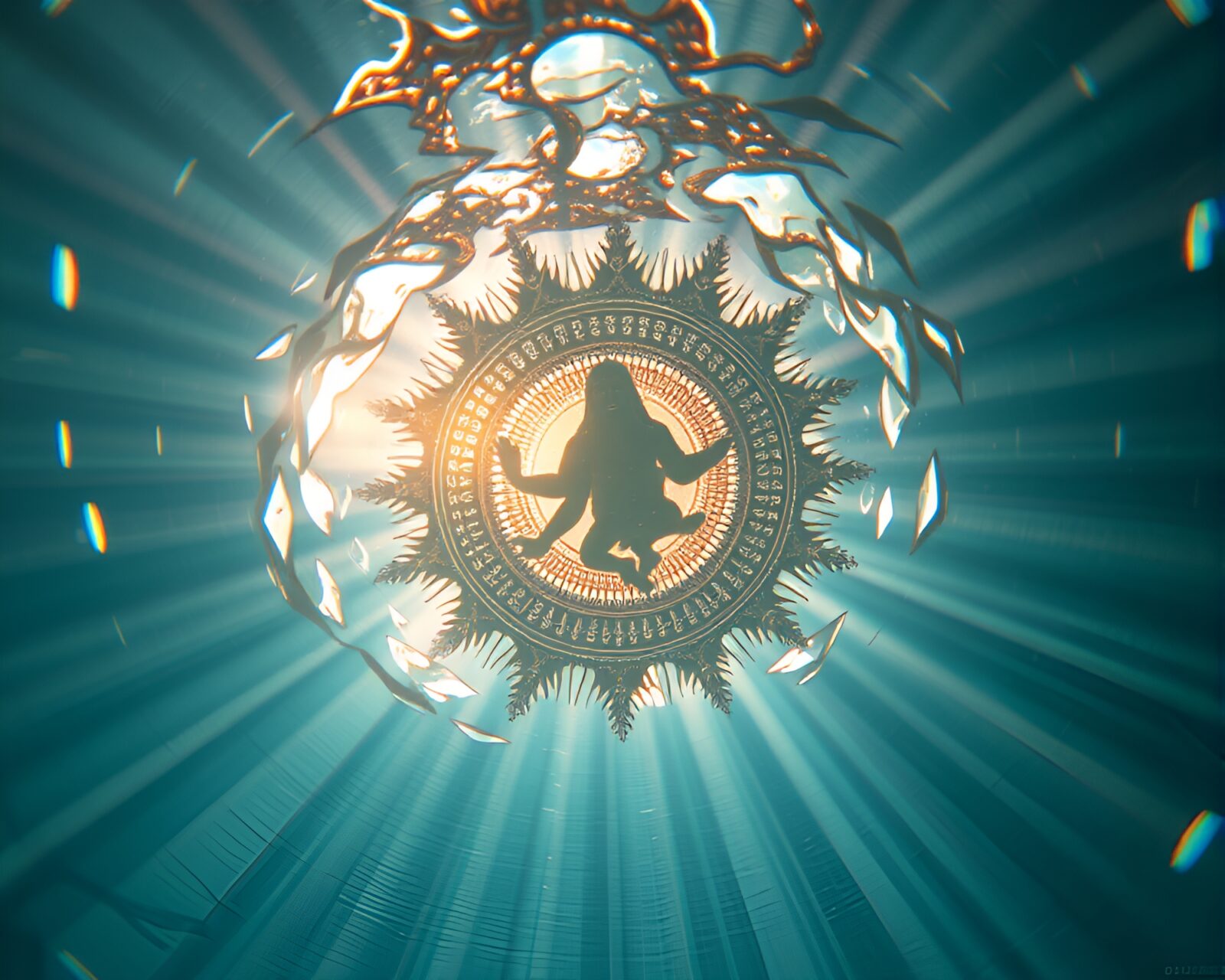 Realistic underwater scene with split focus diopter and god rays