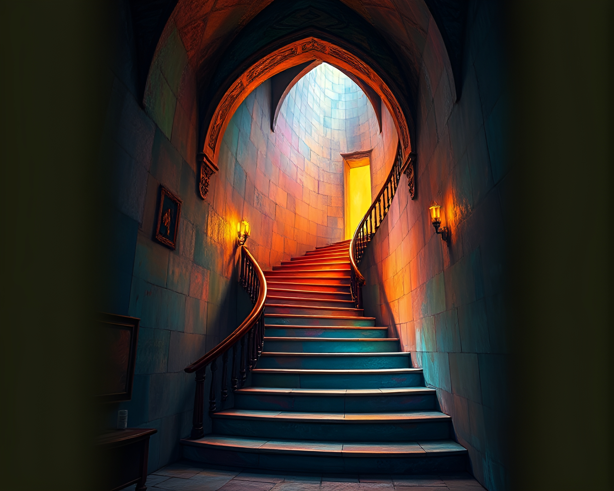 Sorcery Staircase: Ethereal Fresco Vignette – free AI stock image
