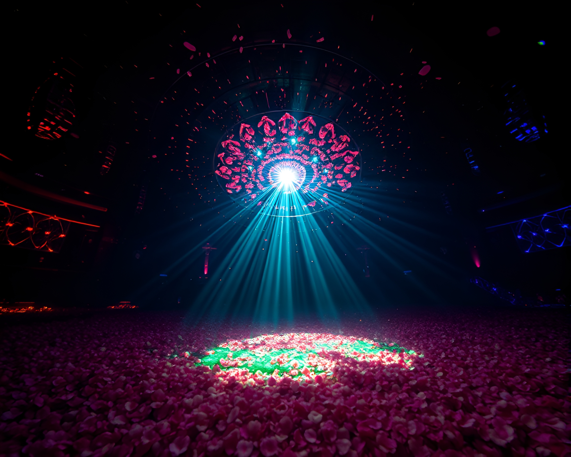 Underwater Flower Dome with Strobe Lights Illumination – free AI stock image