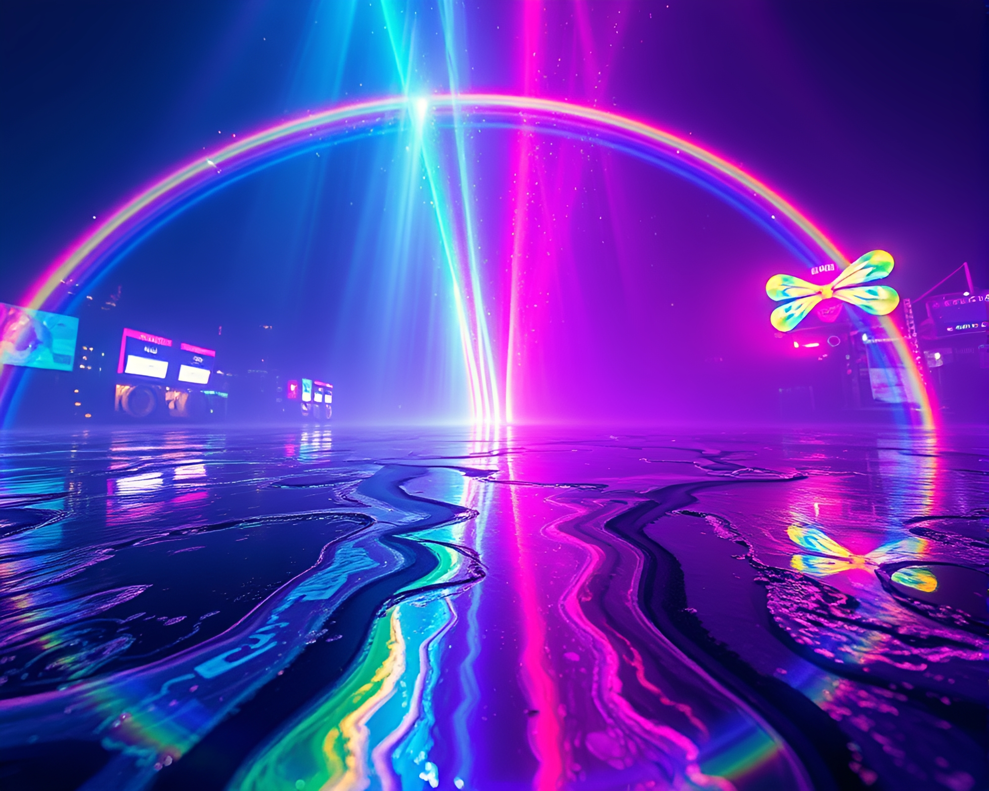 Quantum Computer Carnival Lights Oil Slick Rainbow – free AI stock image
