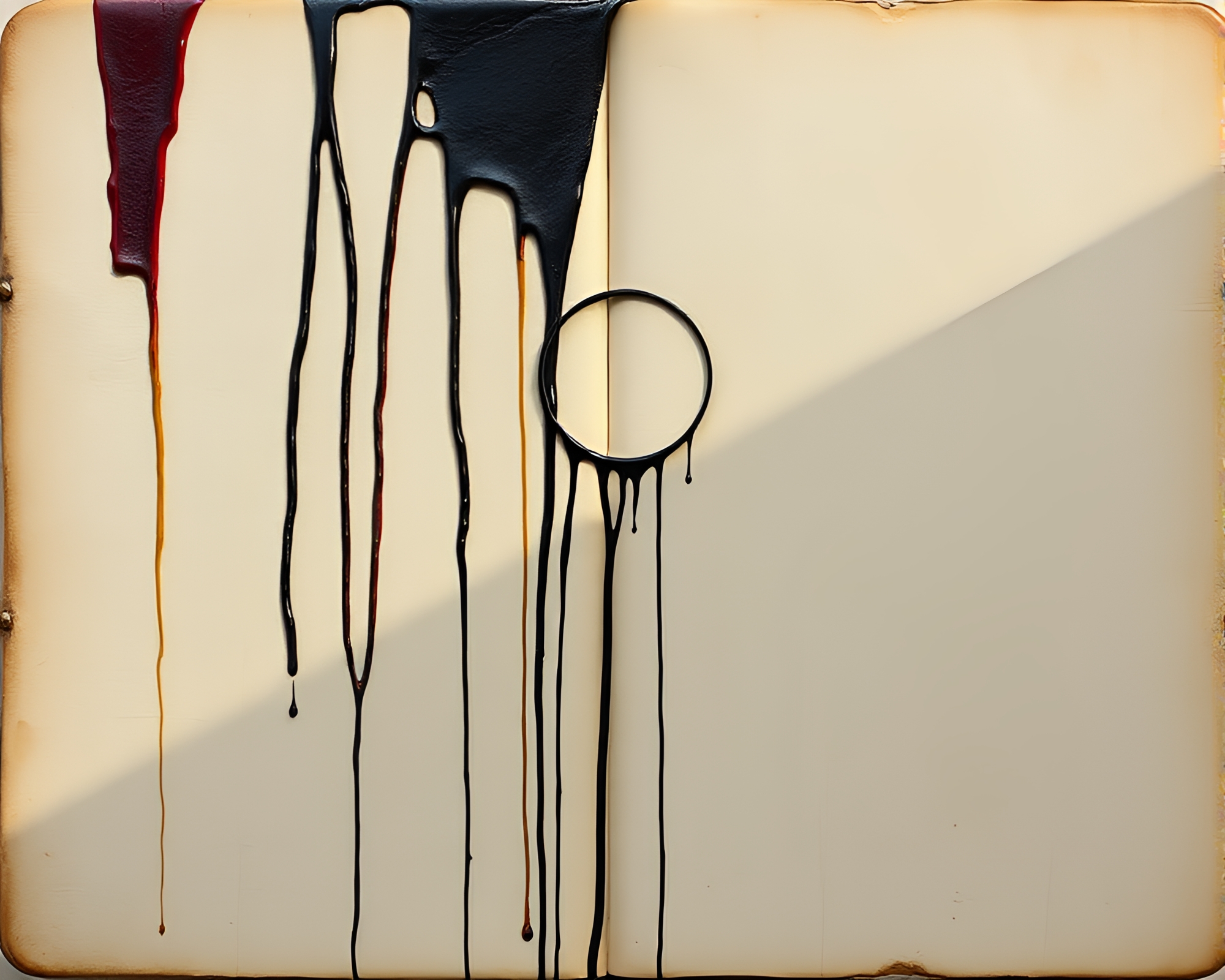 Eclipse Shadow Leather Diary Artwork With Paint Drips – free AI stock image