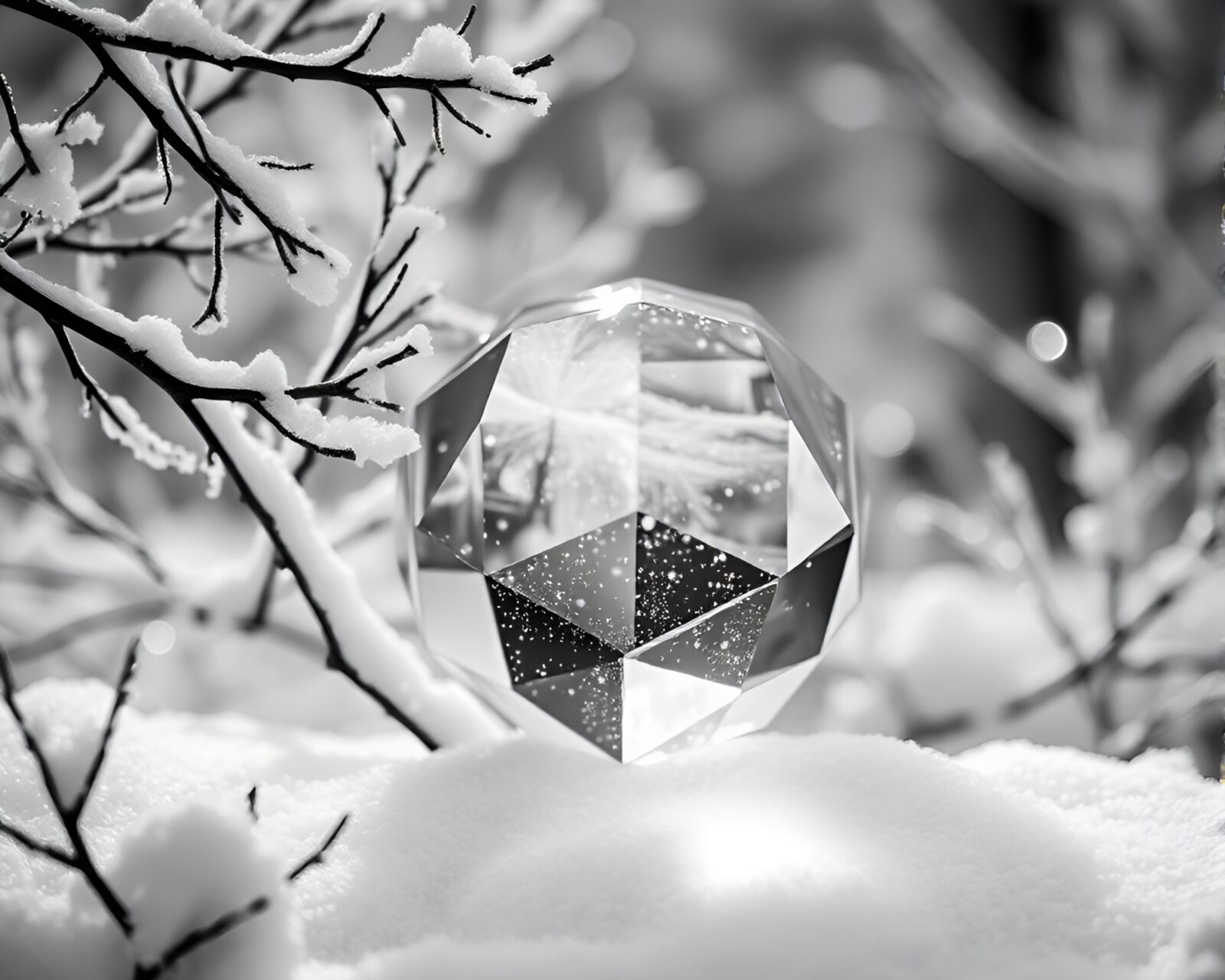 Ethereal winter scene with silver accents and prism lighting