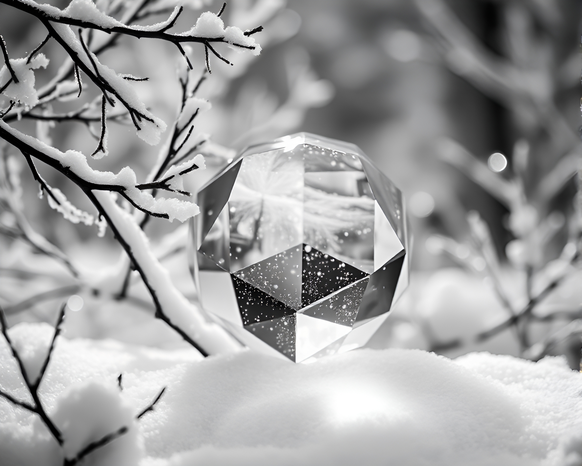 Silver Winter Wonderland Prism Refraction Black & White – free AI stock image