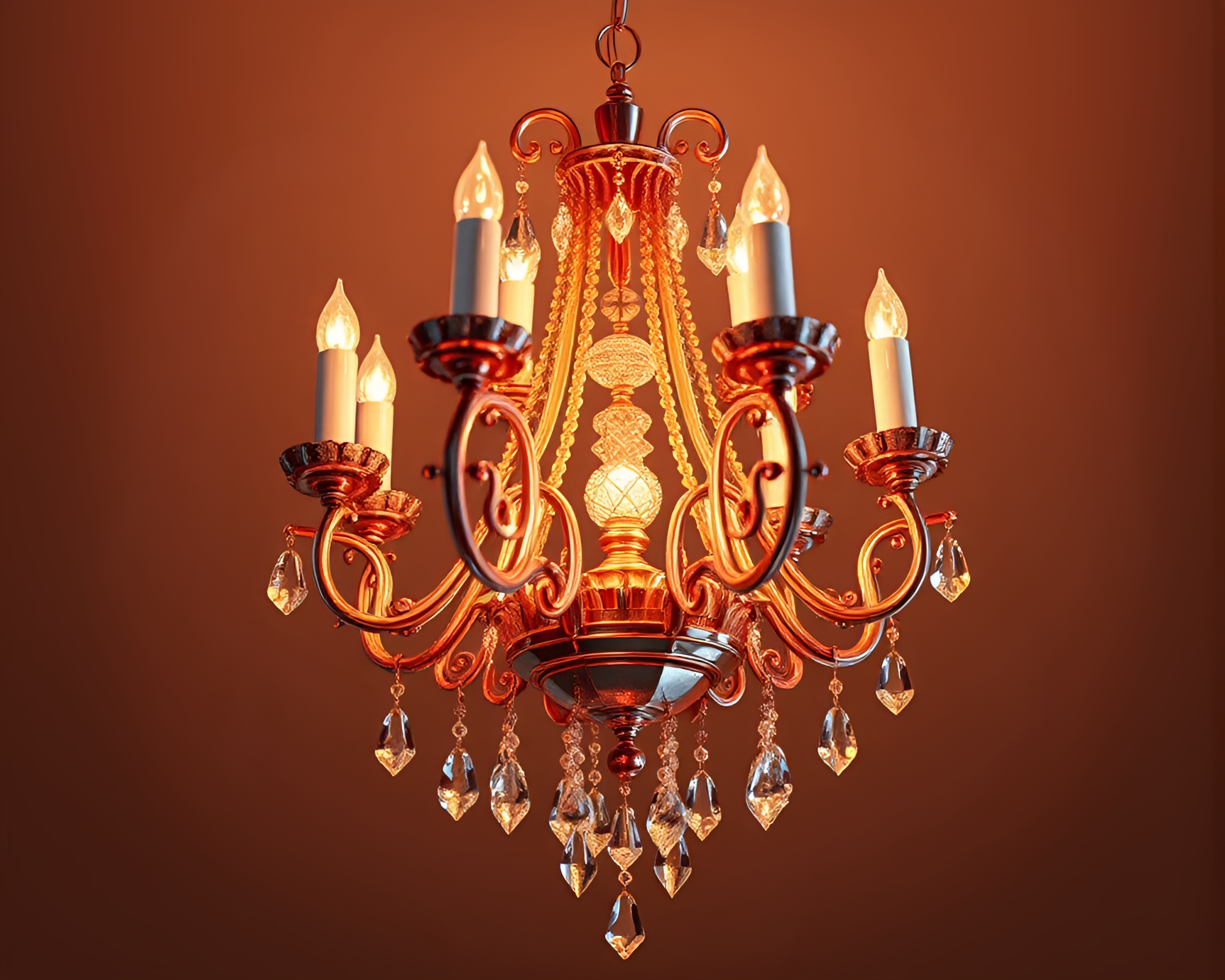 Gothic Chandelier Illuminated in Rose Gold Voxel Art – free AI stock image