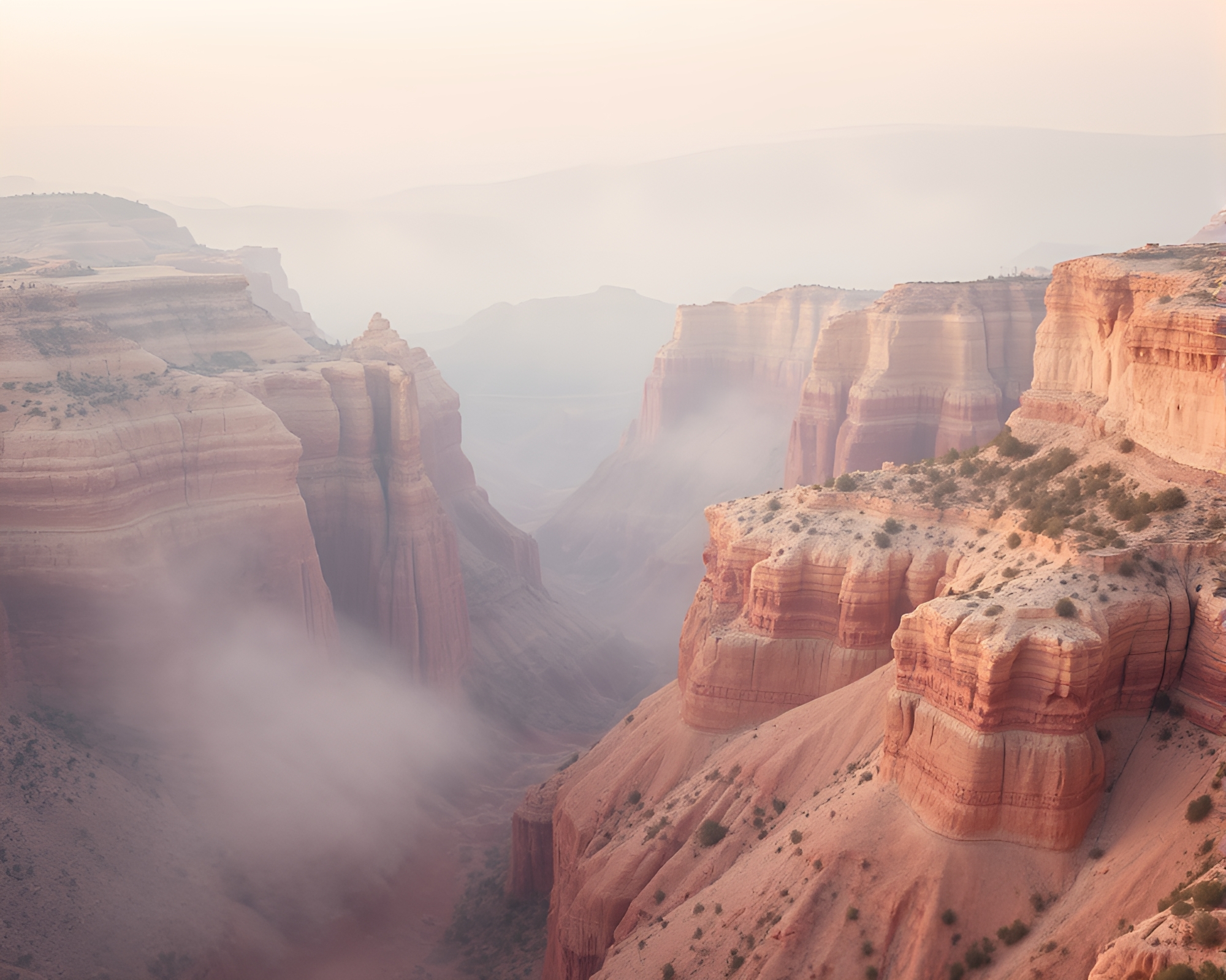 Eroded Canyon Sunset with Dust Overlay – free AI stock image