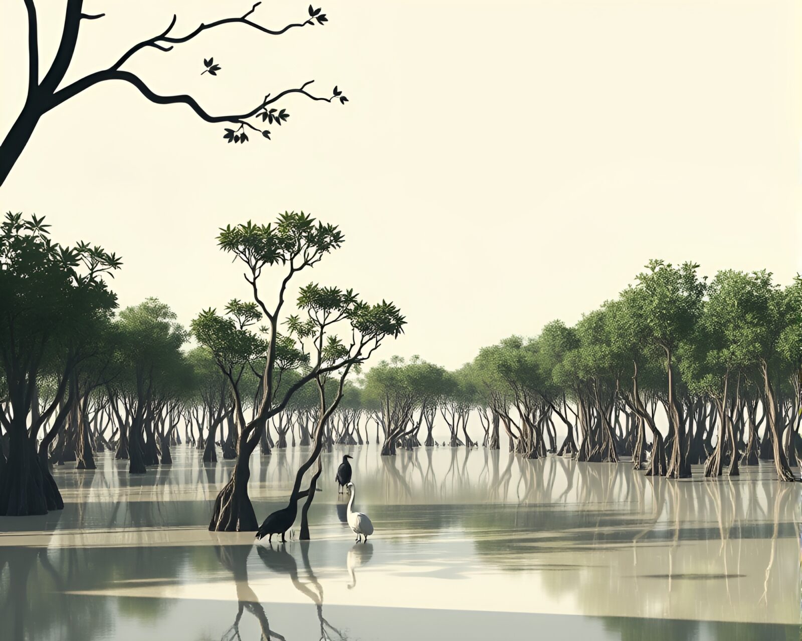 Skeuomorphic design of a peaceful marsh with hidden wildlife