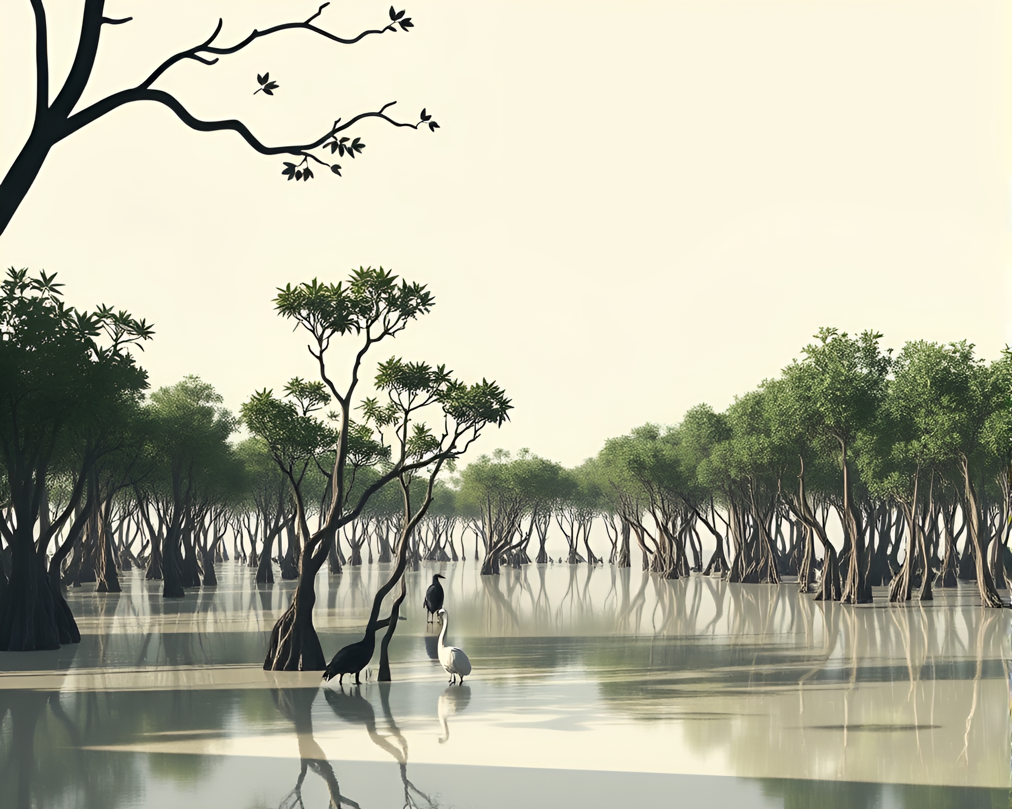 Mangrove Swamp Negative Space with Soft Shadows – free AI stock image