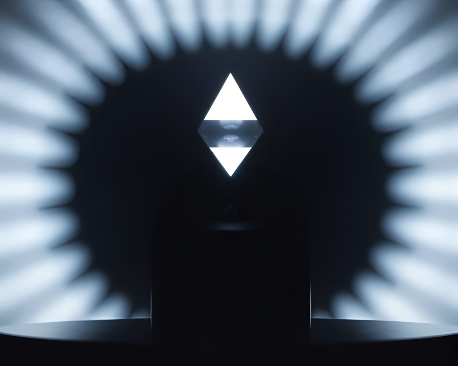Abstract symmetrical lamp reflection in prism refraction light