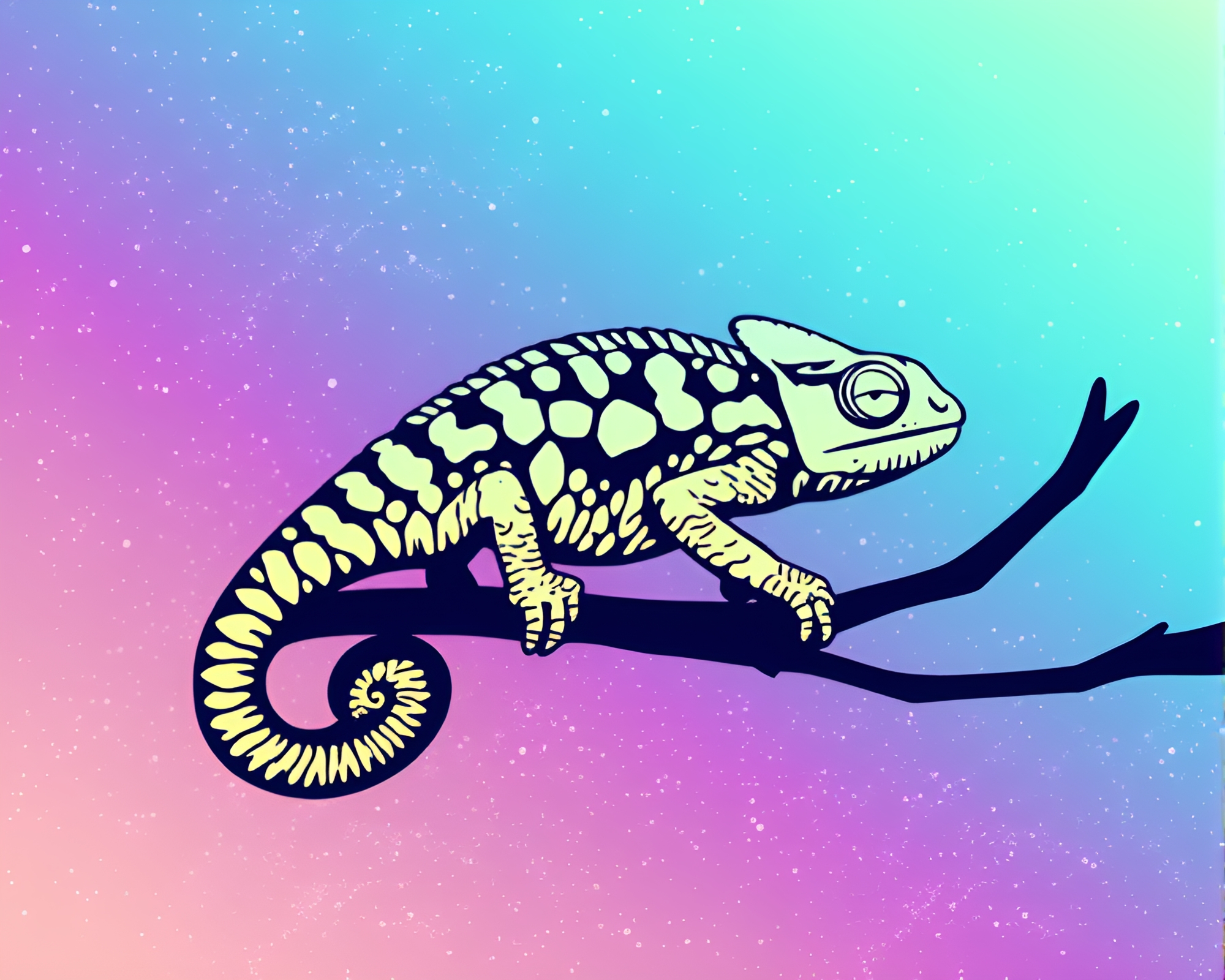 Colorful Chameleon in Space with Gradient Mesh Background – free AI stock image