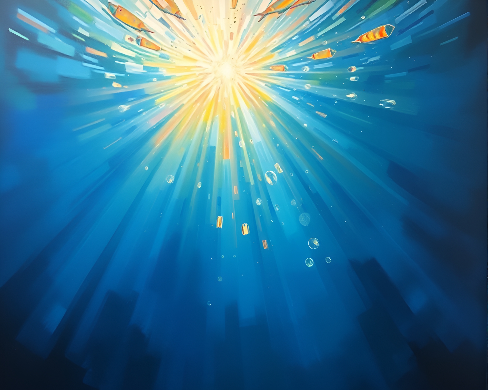 Underwater Dome with Solar Flare Glow in Oil Paint – free AI stock image