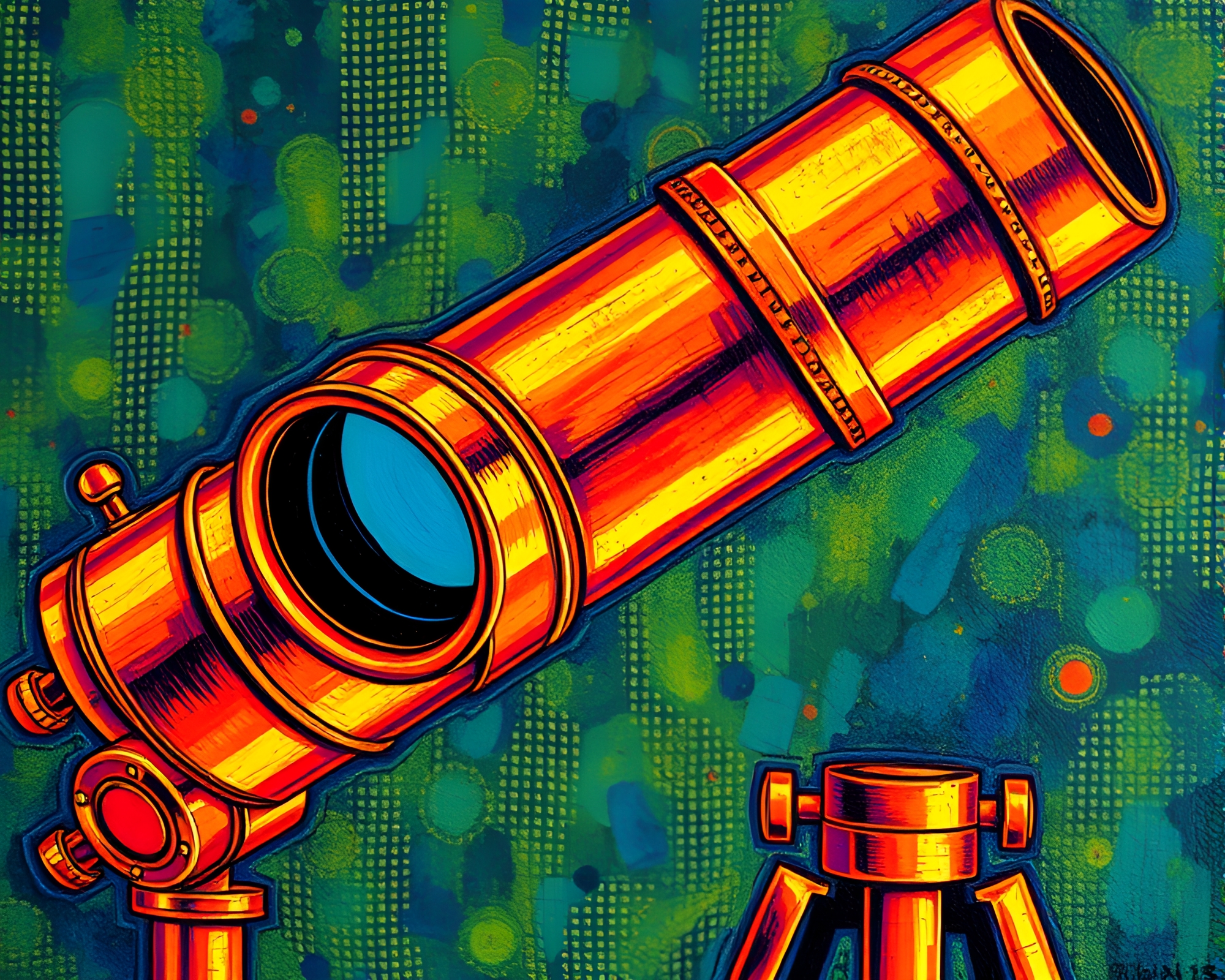 Brass Telescope Thermal Imaging Acrylic Painting – free AI stock image