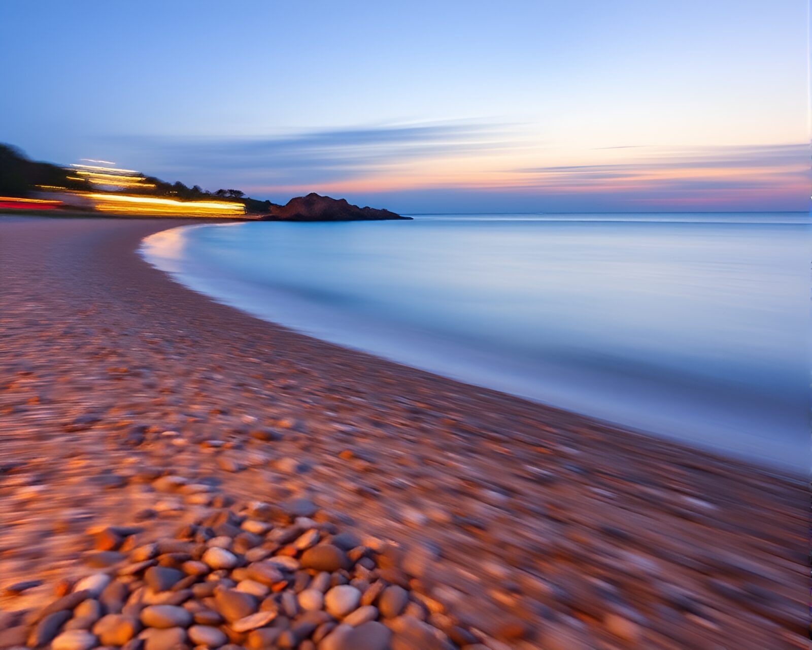 Soothing blue twilight on a sandy beach in motion