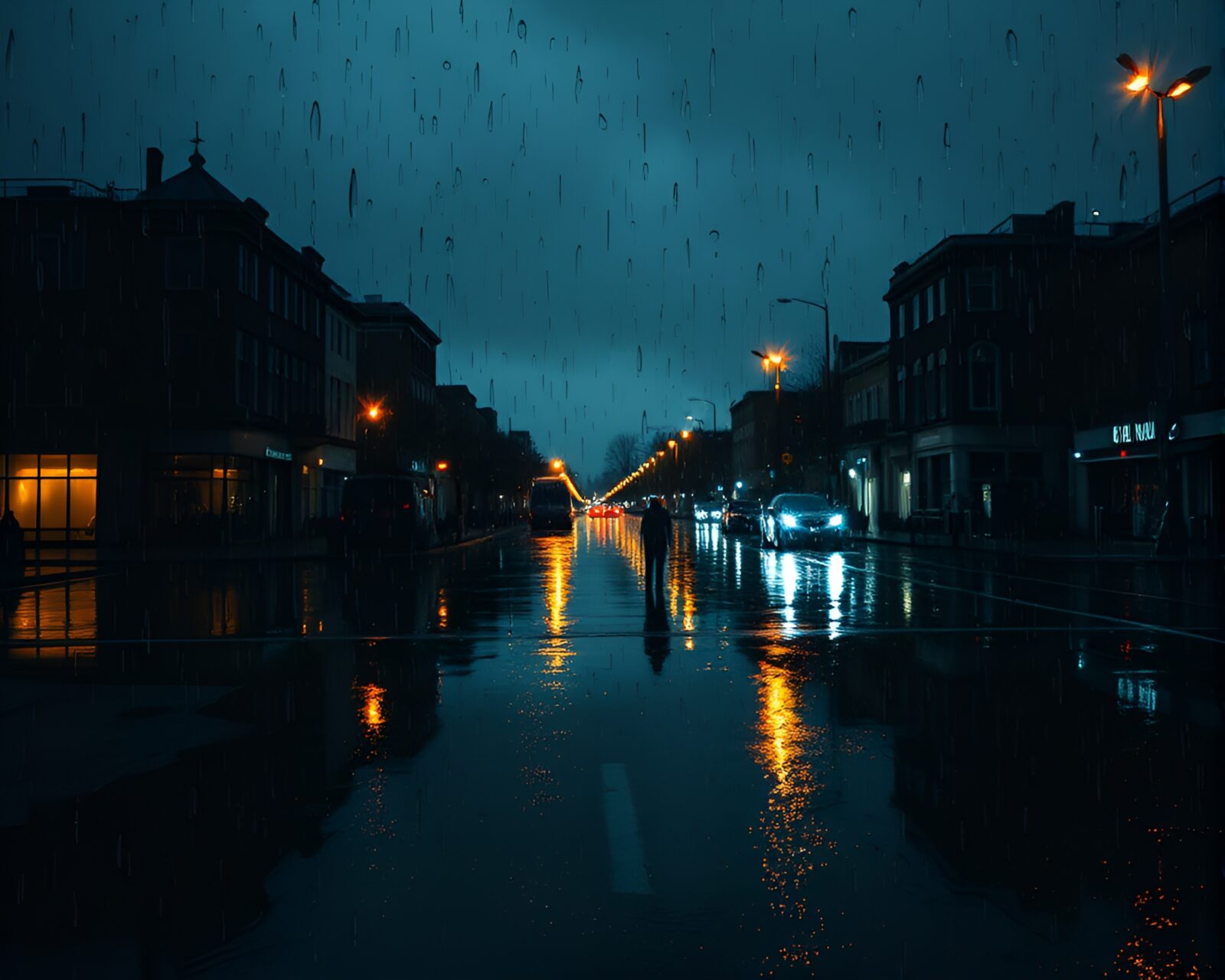 Mysterious shadows in parallel world during rainy weather
