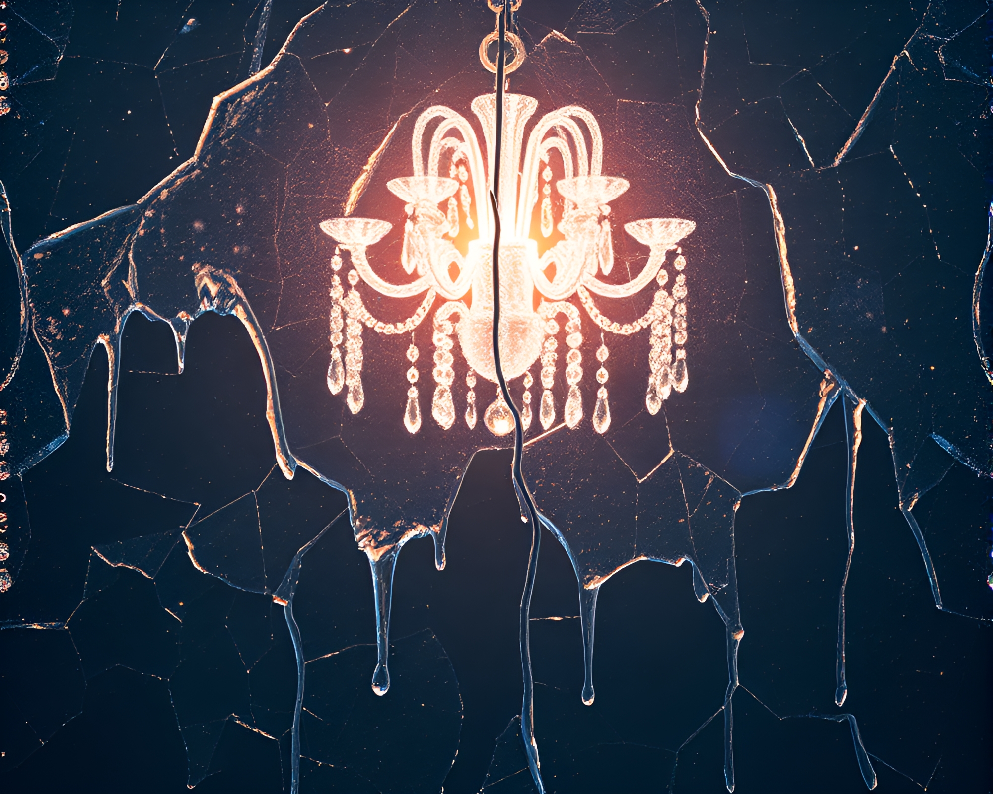 Frozen Chandelier Reflection Cracks – free AI stock image