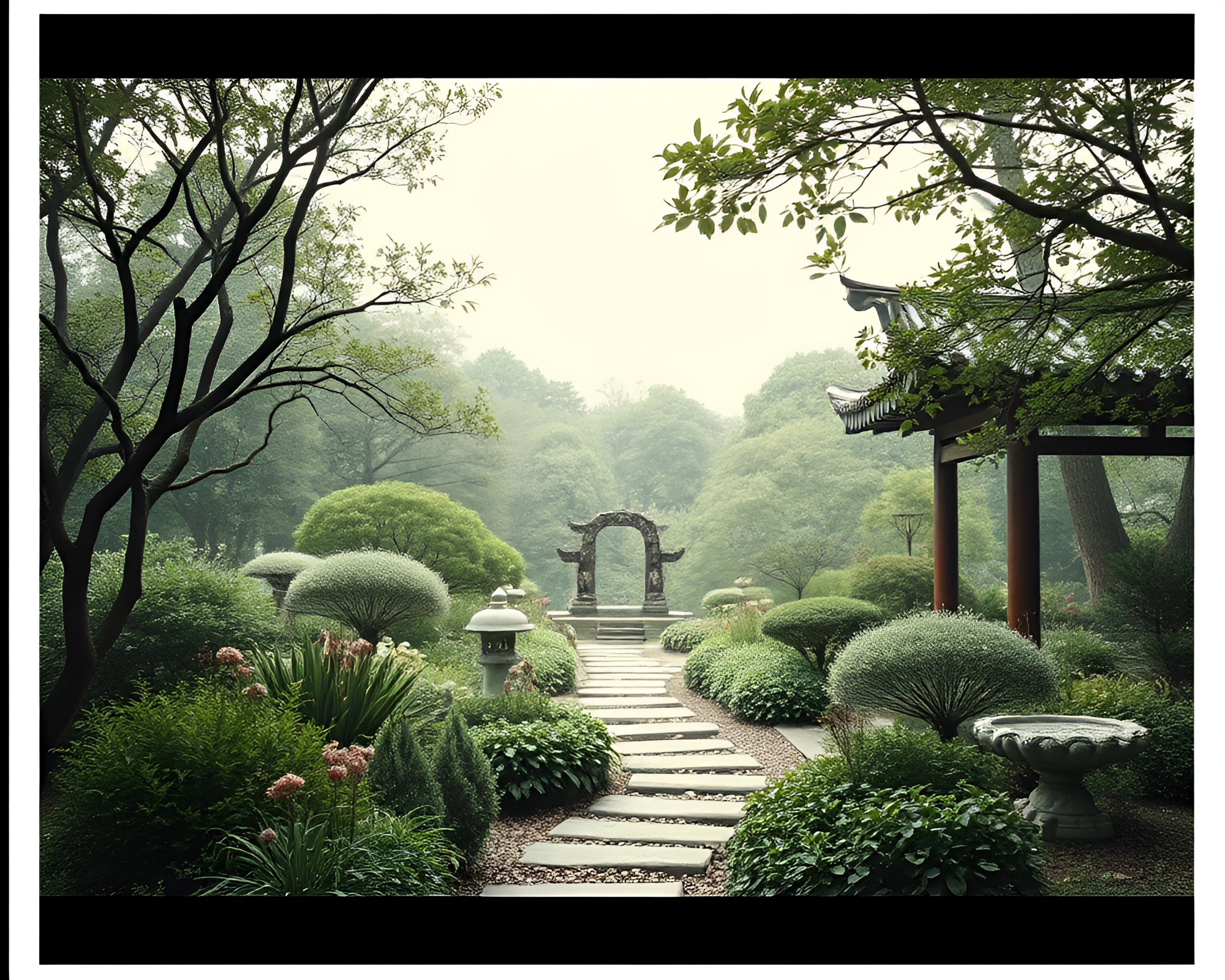 Tranquil Zen Garden with Off-Center Statue – free AI stock image