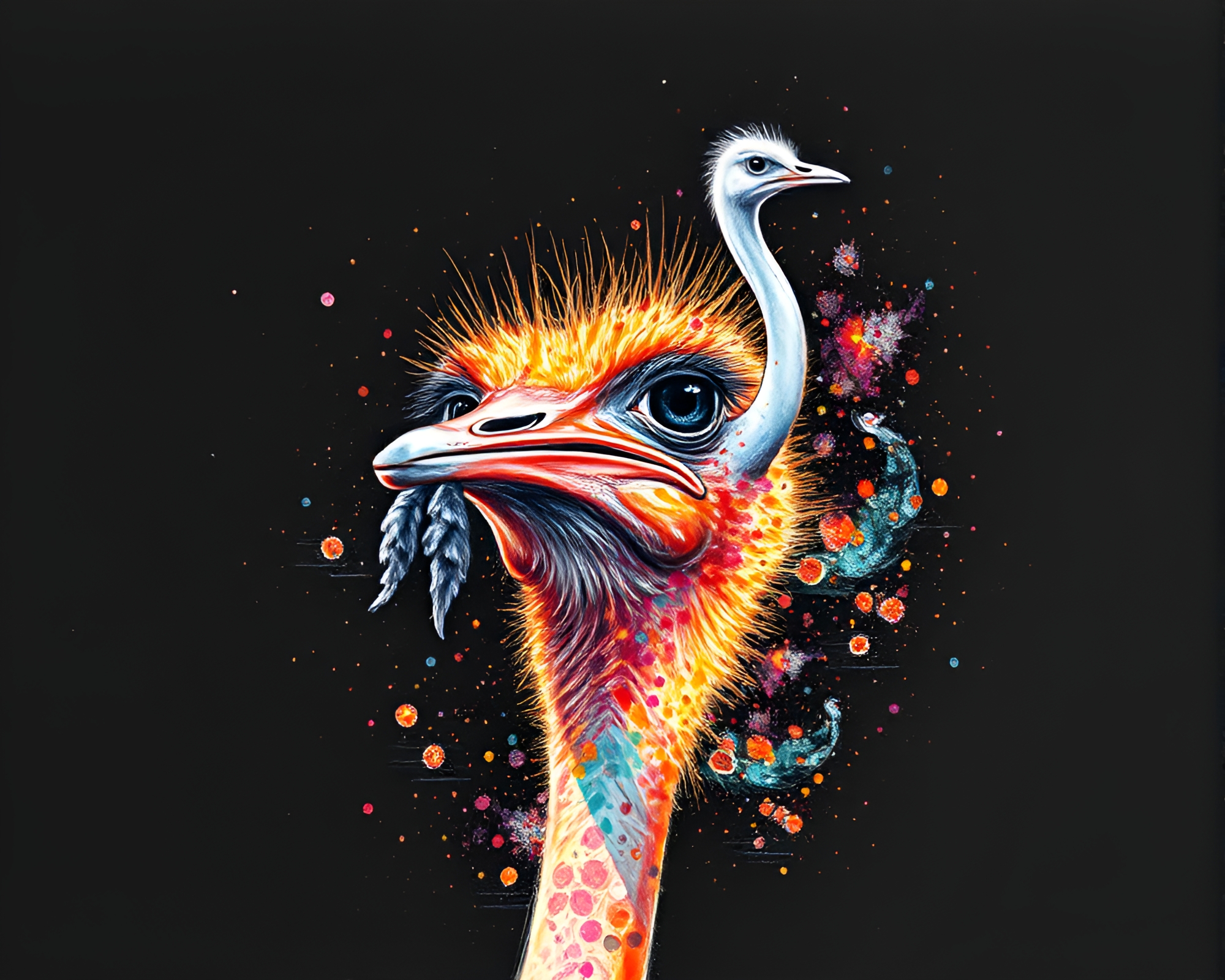 Glitchy Ostrich in Conté Crayon with Floating Embers – free AI stock image