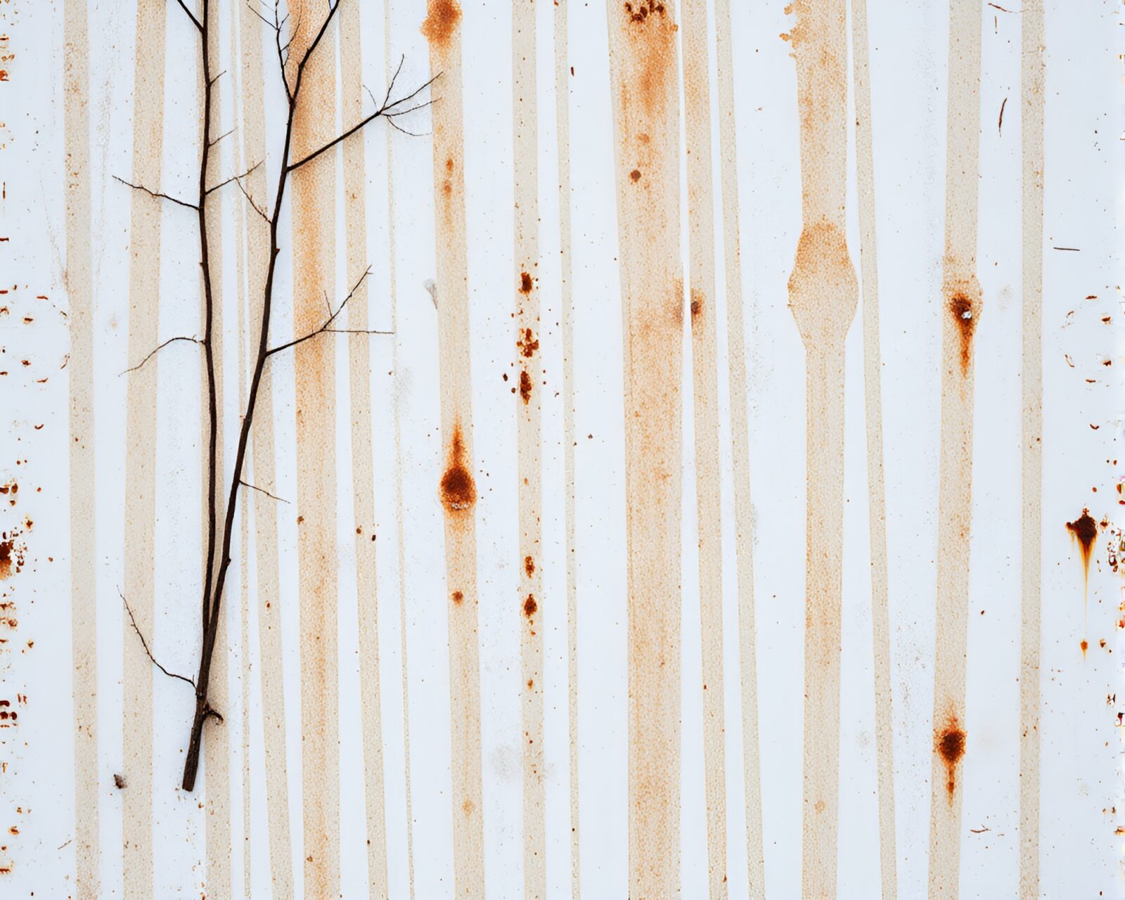 Ethereal scene of rust-stained streaks in a washed-out winter wonderland