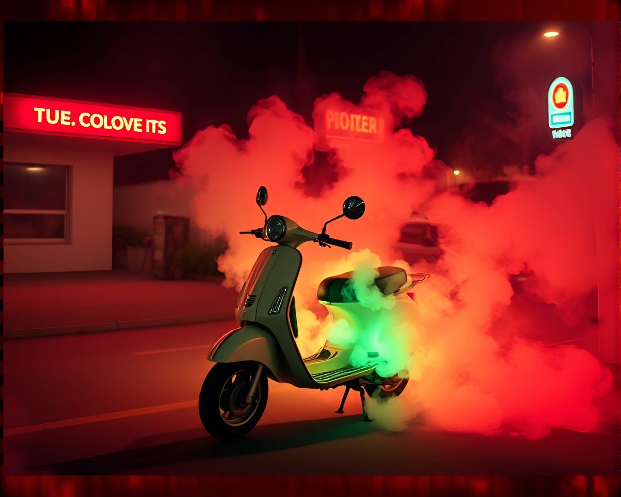 Electric scooter amidst swirling smoke rings – free AI stock image