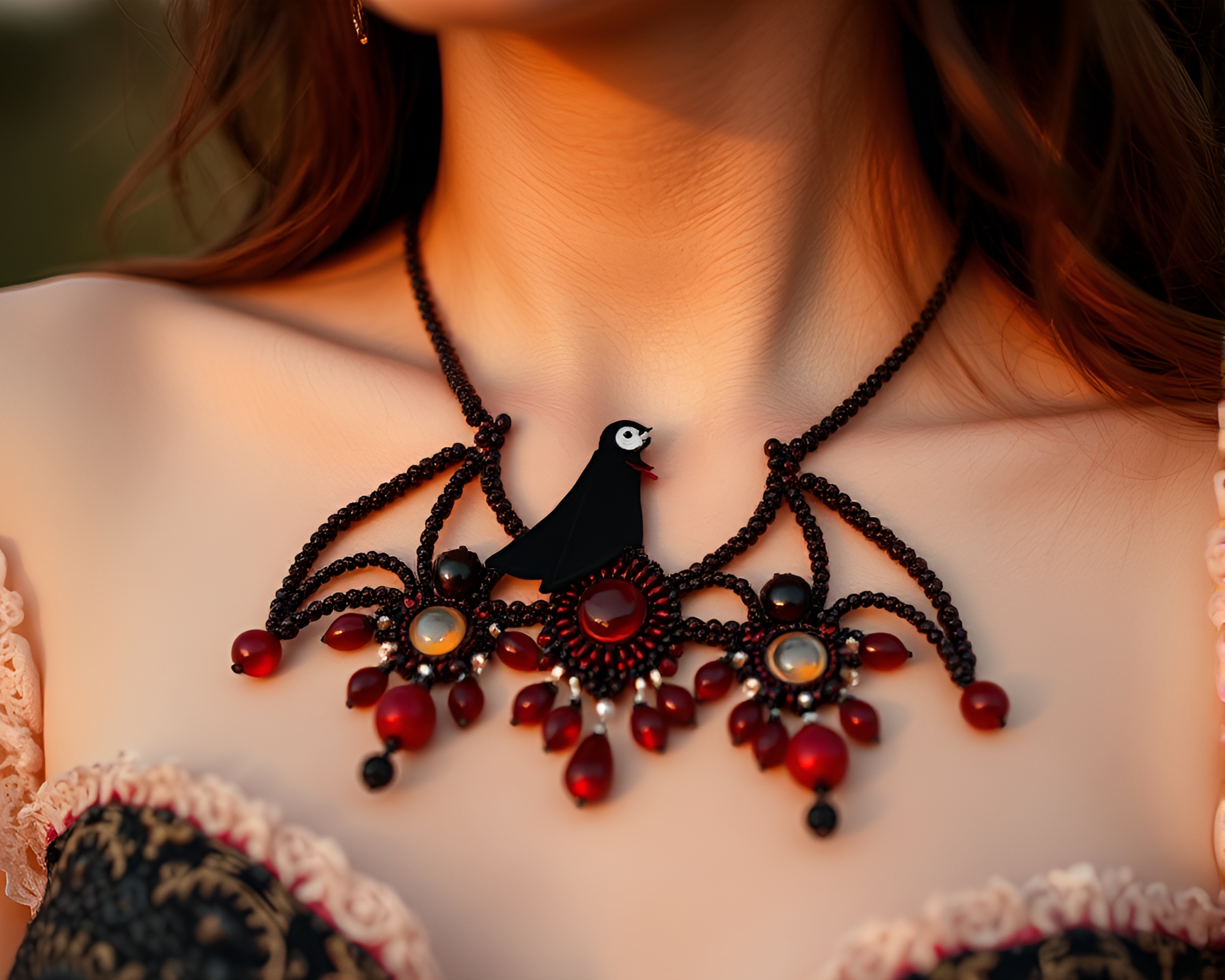 Mystical Vampire Beadwork in the Sunset – free AI stock image