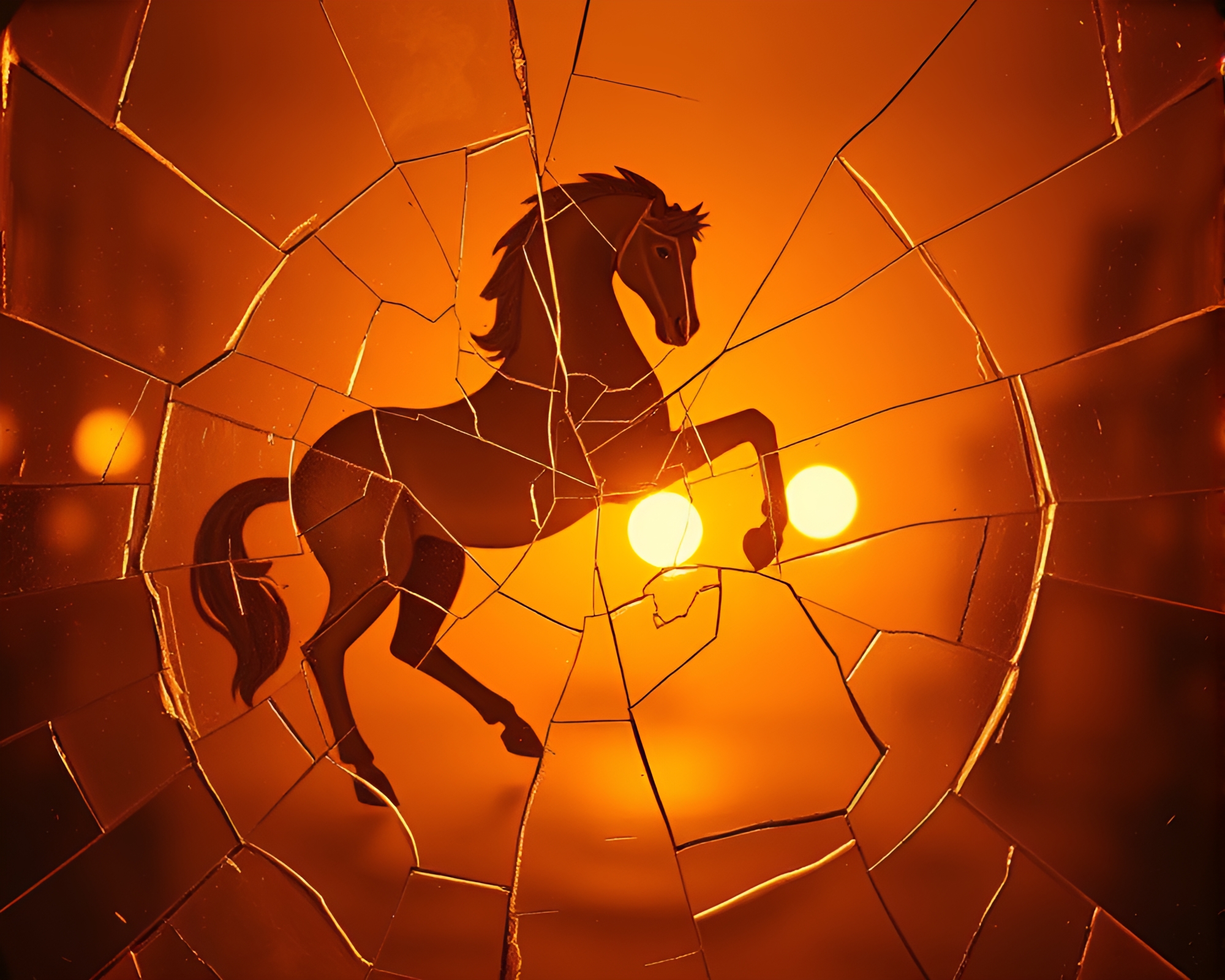 Shattered Reflection: Hyper-Saturated Centaur in Sepia Tone – free AI stock image