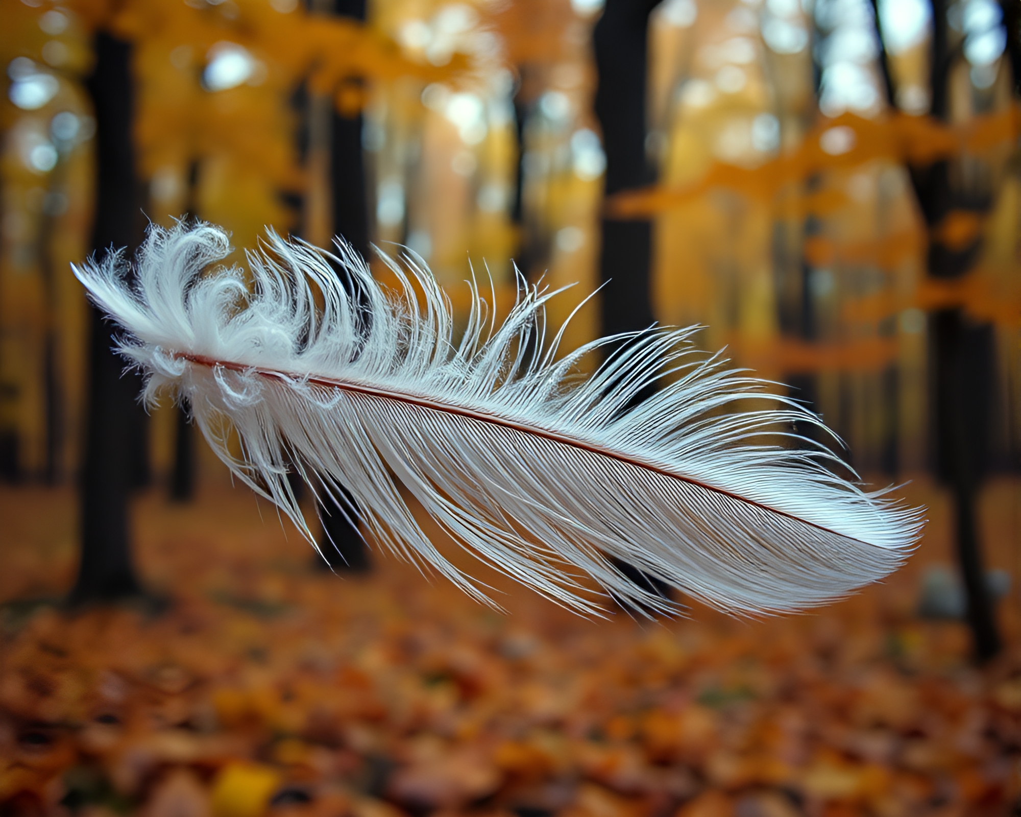 Feather Dusting in Autumn Forest with VHS Distortion – free AI stock image