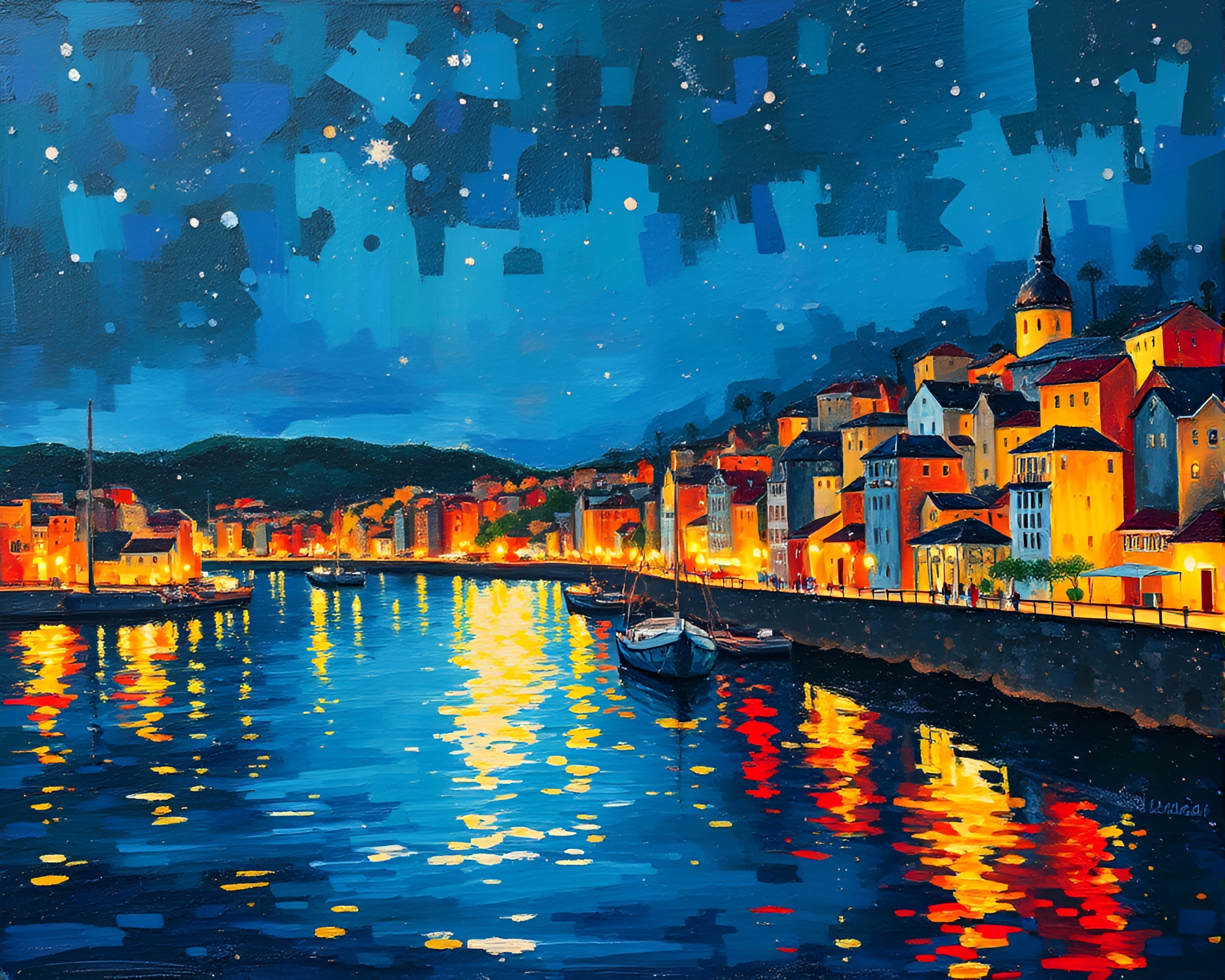 Acrylic Hydra Emerging in City Night Lights – free AI stock image